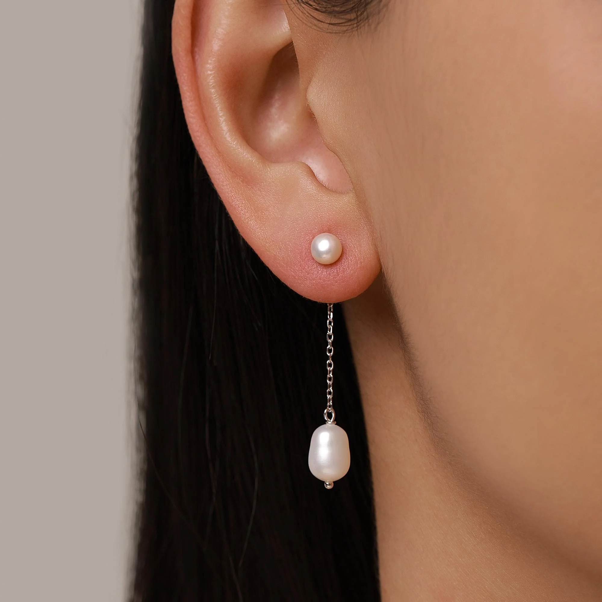 Sterling Silver Natural Freshwater Pearl Ear Jacket Earrings in Sterling Silver, Silver or Gold, Baroque Pearl Ear Jacket, Genuine Pearls