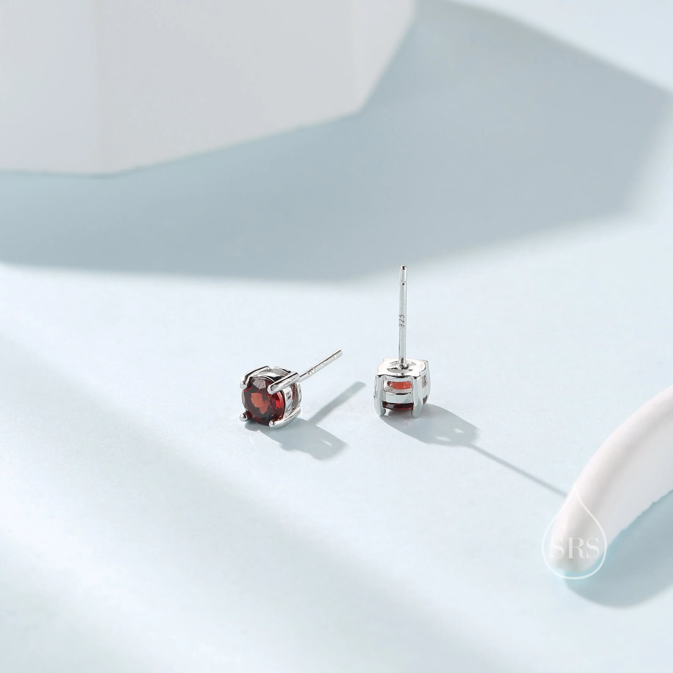 Sterling Silver Natural Garnet Stud Earrings, 4mm Prong Set, Genuine Garnet Gemstone Stud, Minimalist Style, January Birthstone - Image 2