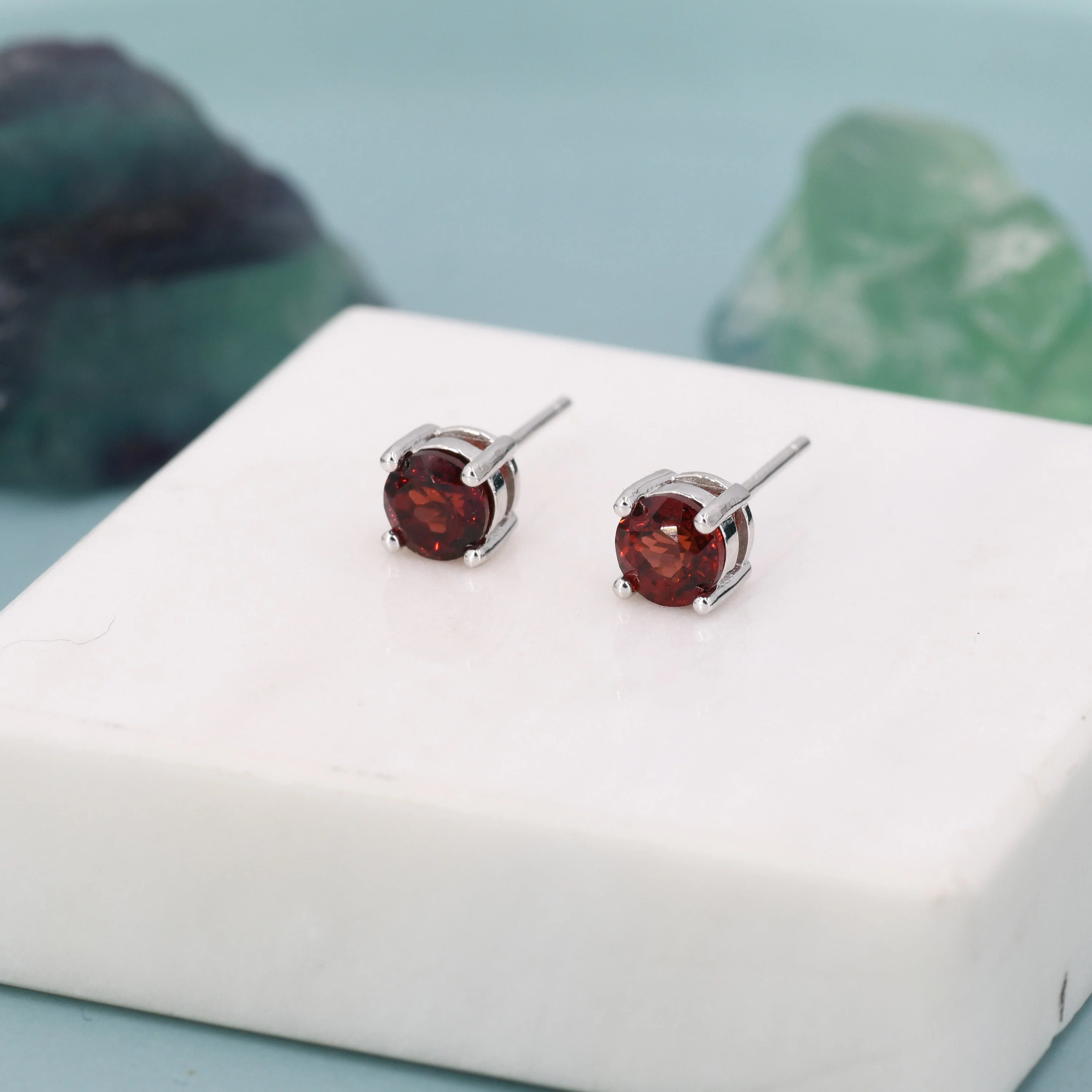 Sterling Silver Natural Garnet Stud Earrings, 5mm Prong Set, Genuine Garnet Gemstone Stud, Minimalist Style, January Birthstone