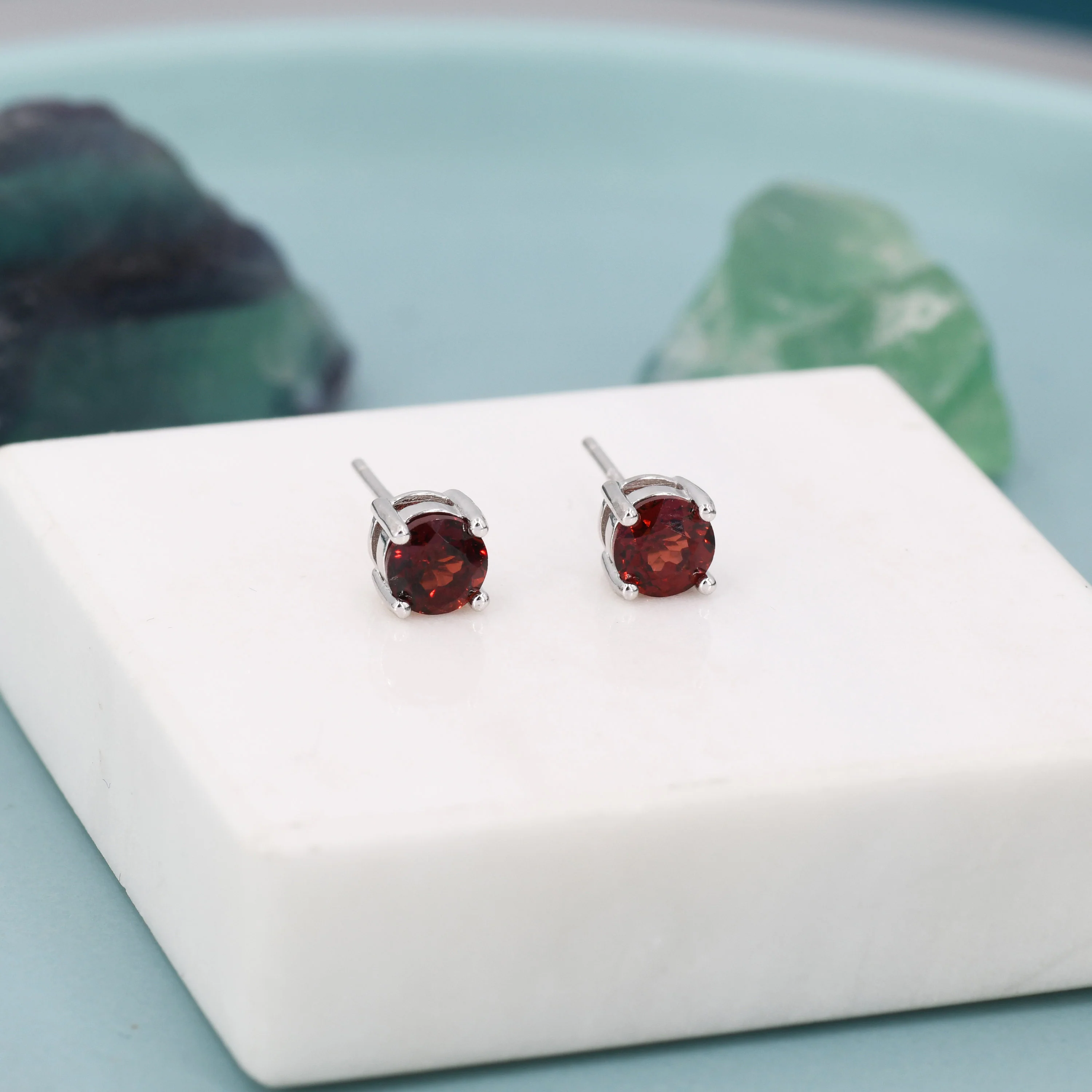 Sterling Silver Natural Garnet Stud Earrings, 5mm Prong Set, Genuine Garnet Gemstone Stud, Minimalist Style, January Birthstone - Image 2