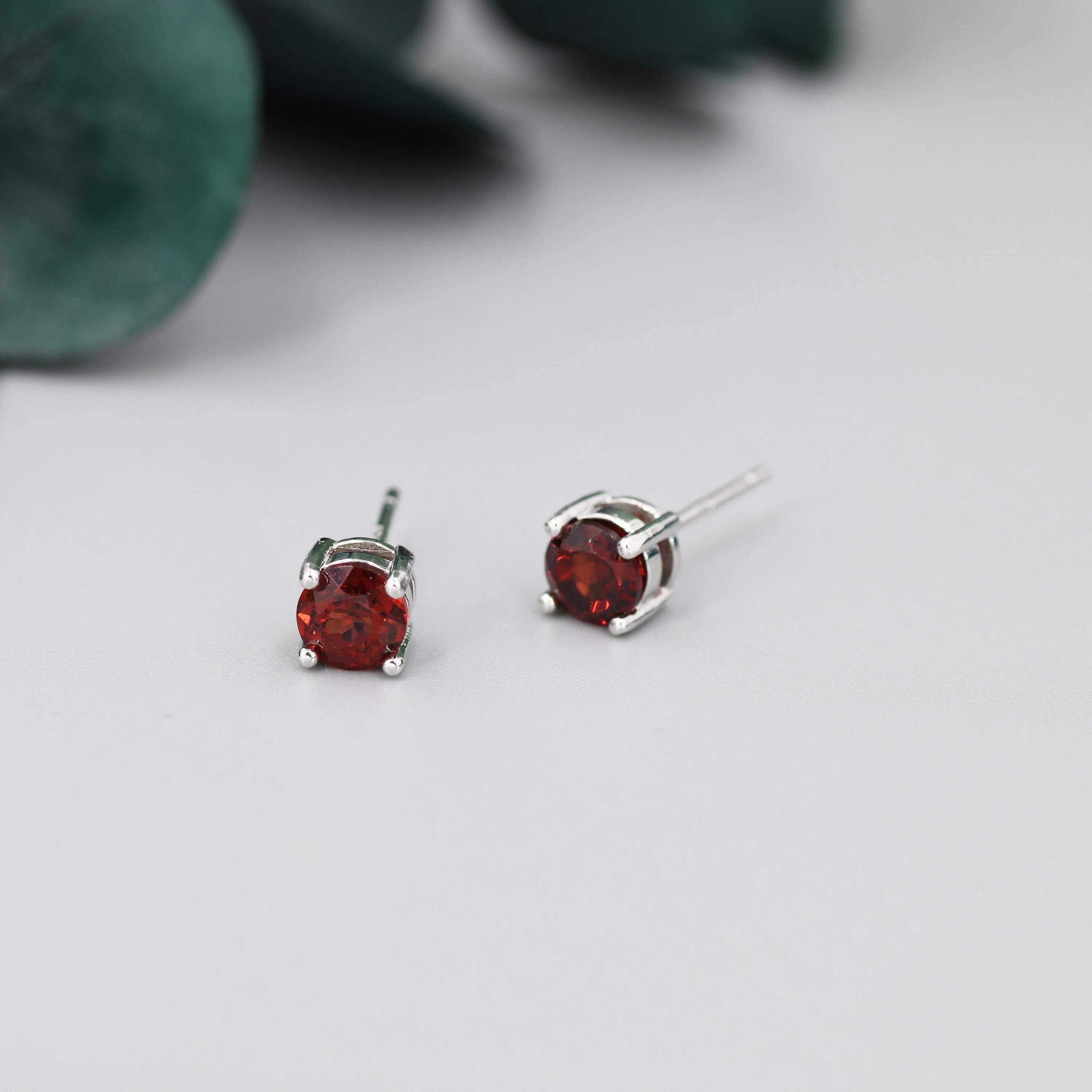 Sterling Silver Natural Garnet Stud Earrings, 5mm Prong Set, Genuine Garnet Gemstone Stud, Minimalist Style, January Birthstone - Image 3