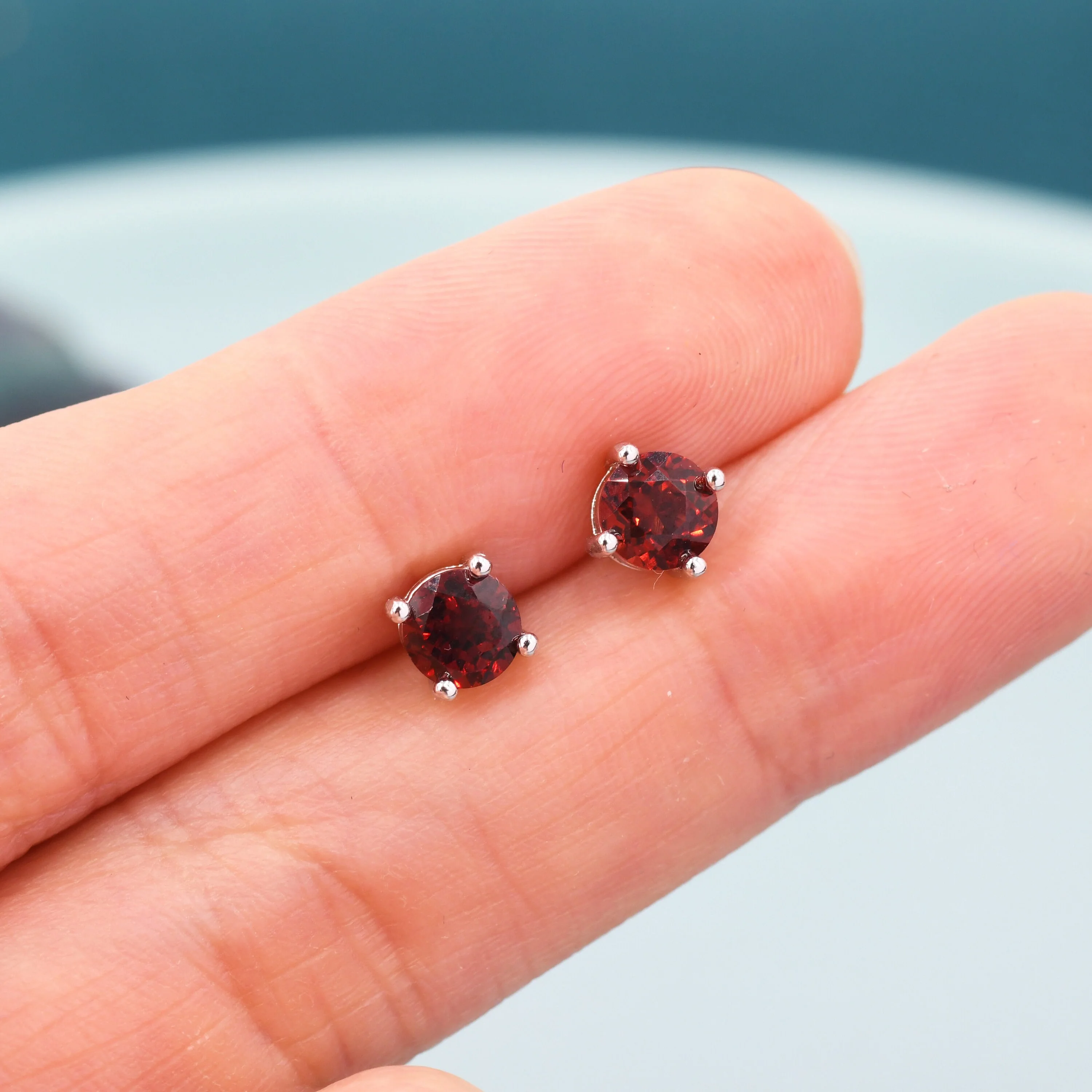 Sterling Silver Natural Garnet Stud Earrings, 5mm Prong Set, Genuine Garnet Gemstone Stud, Minimalist Style, January Birthstone - Image 5