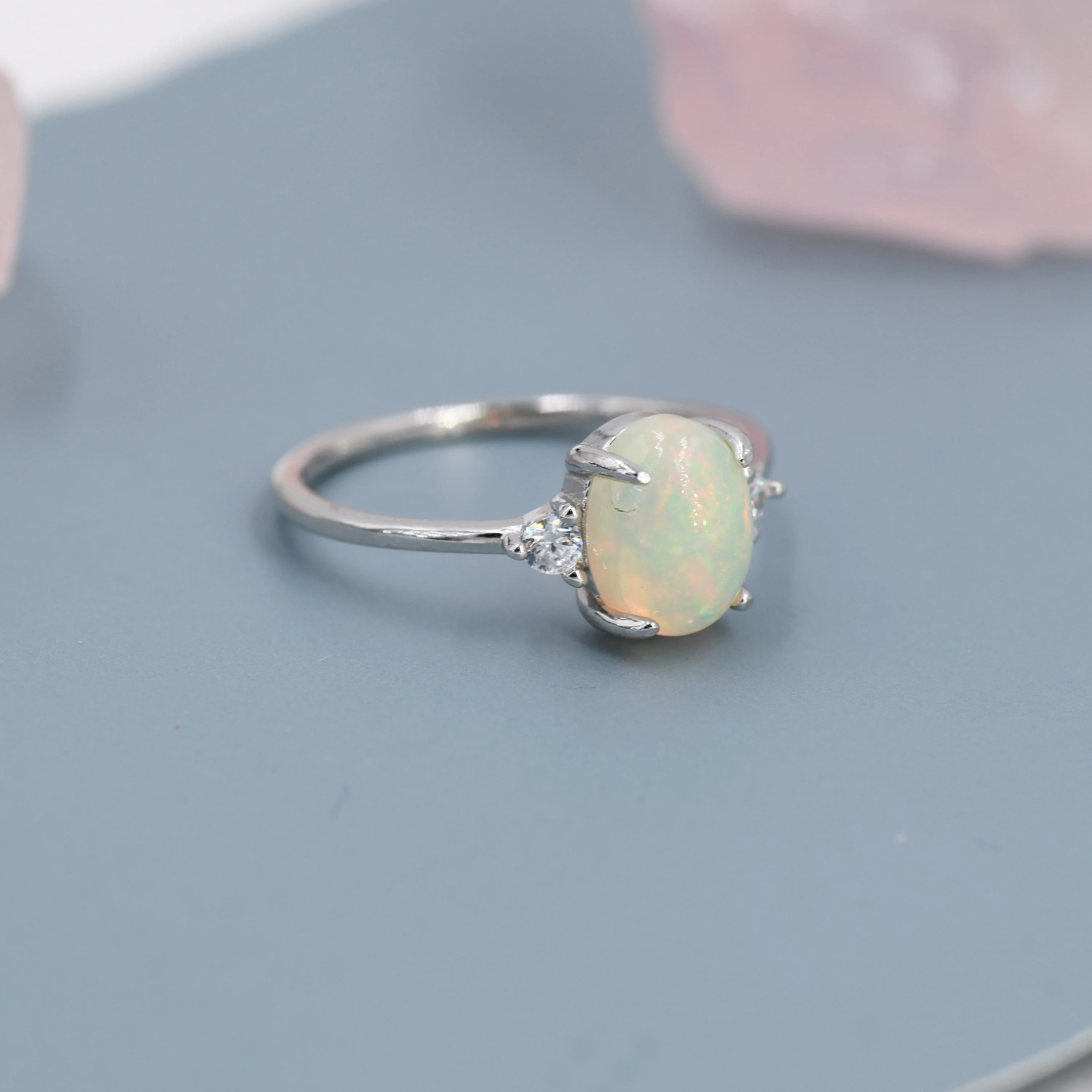 Genuine Opal Ring in Sterling Silver, US 5 - 8, 6x8mm, Natural Opal Stone Ring, Ethiopian Opal - Image 3