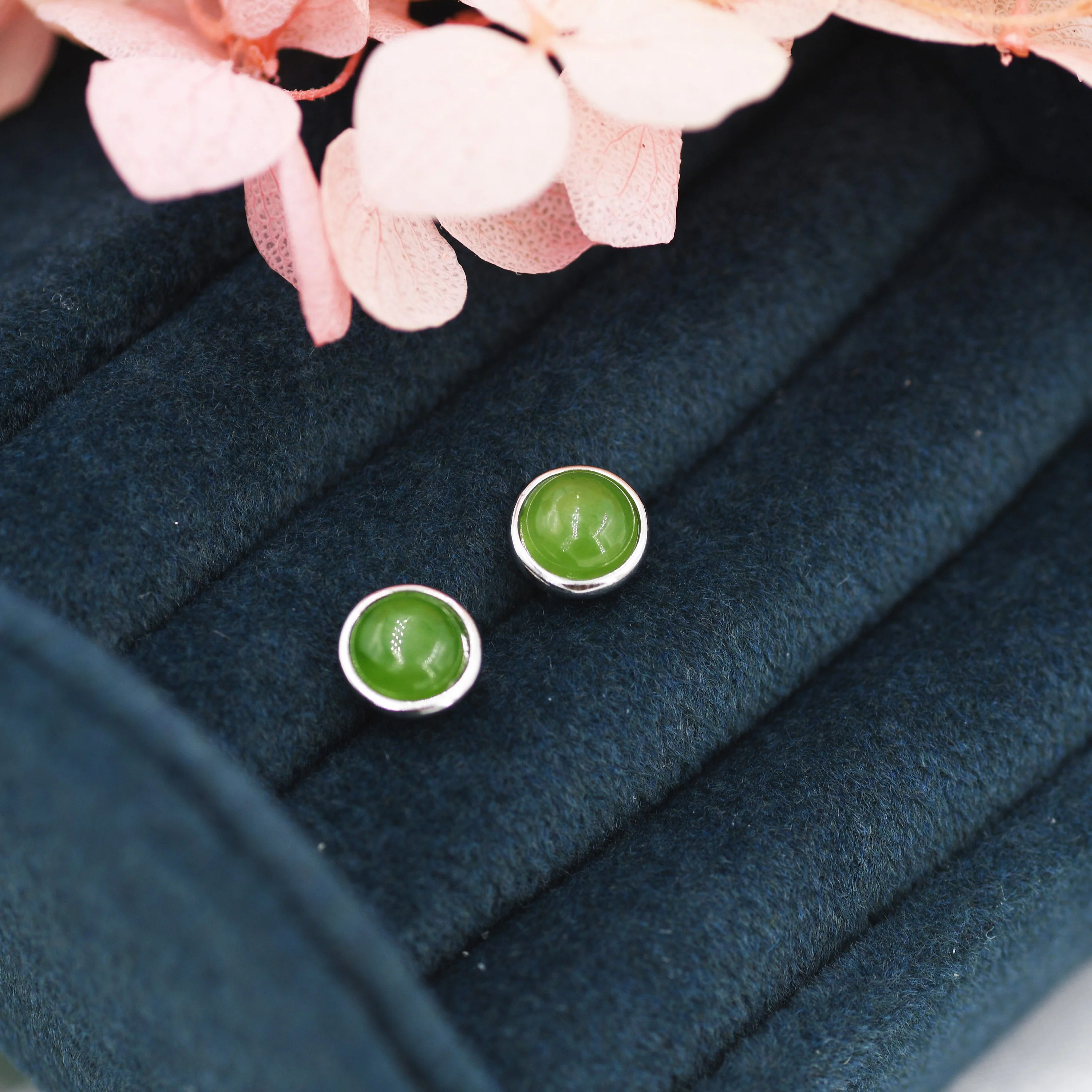 Sterling Silver Natural Jade Stud Earrings, 3mm, 4mm or 5mm, Genuine Jade Gemstone Stud, Bezel, Minimalist Style, Jasper Jade, Jasper Stone - Image 6