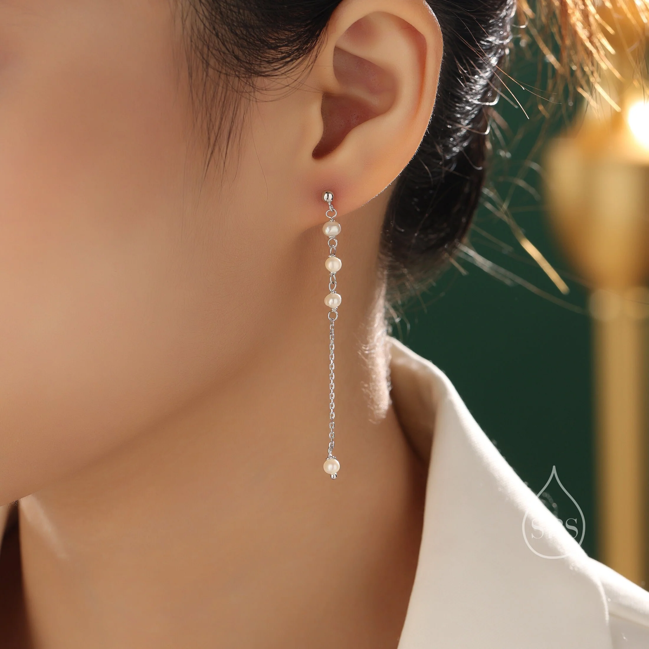 Sterling Silver Natural Pearl Cascade Earrings, Silver or Gold or Rose Gold, Genuine Freshwater Pearl Drop Dangle Earrings, Real Pearls - Image 4