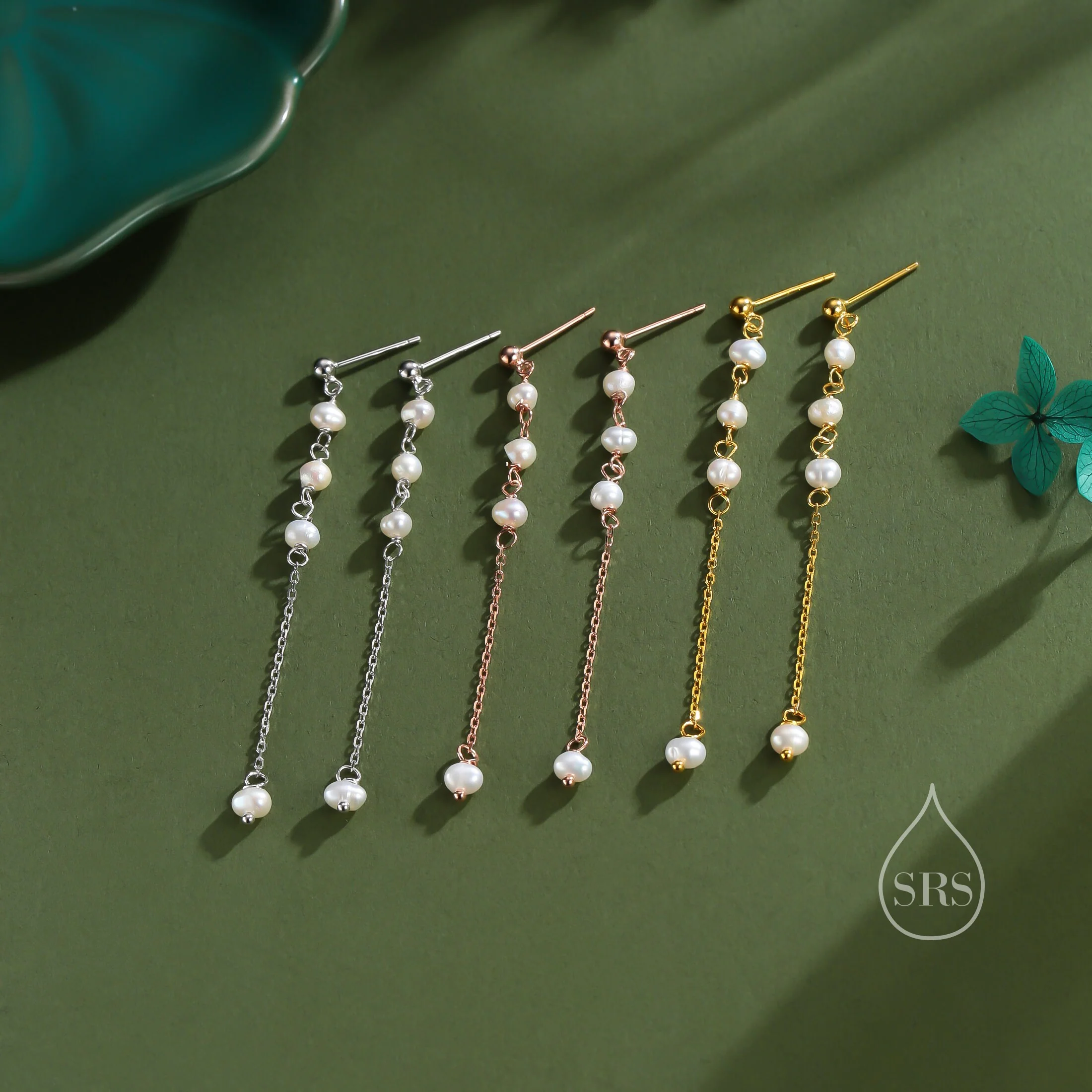 Sterling Silver Natural Pearl Cascade Earrings, Silver or Gold or Rose Gold, Genuine Freshwater Pearl Drop Dangle Earrings, Real Pearls - Image 6