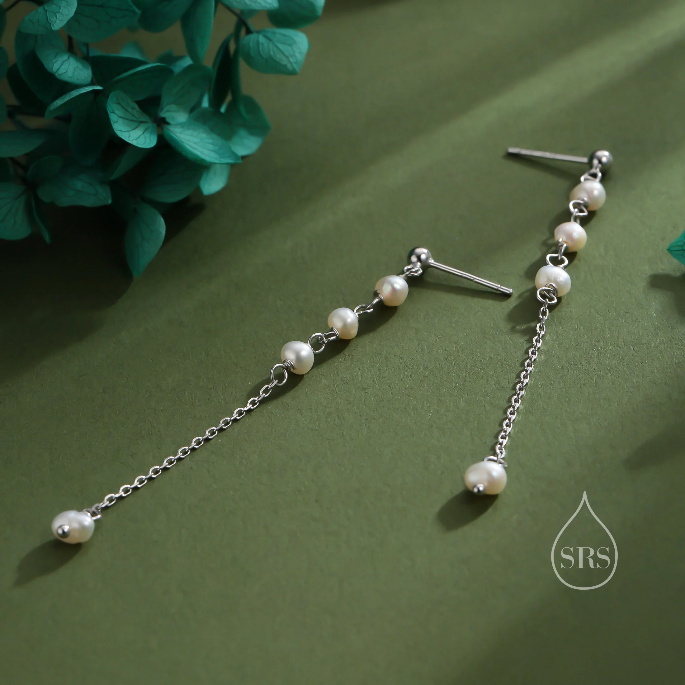 Sterling Silver Natural Pearl Cascade Earrings, Silver or Gold or Rose Gold, Genuine Freshwater Pearl Drop Dangle Earrings, Real Pearls - Image 7