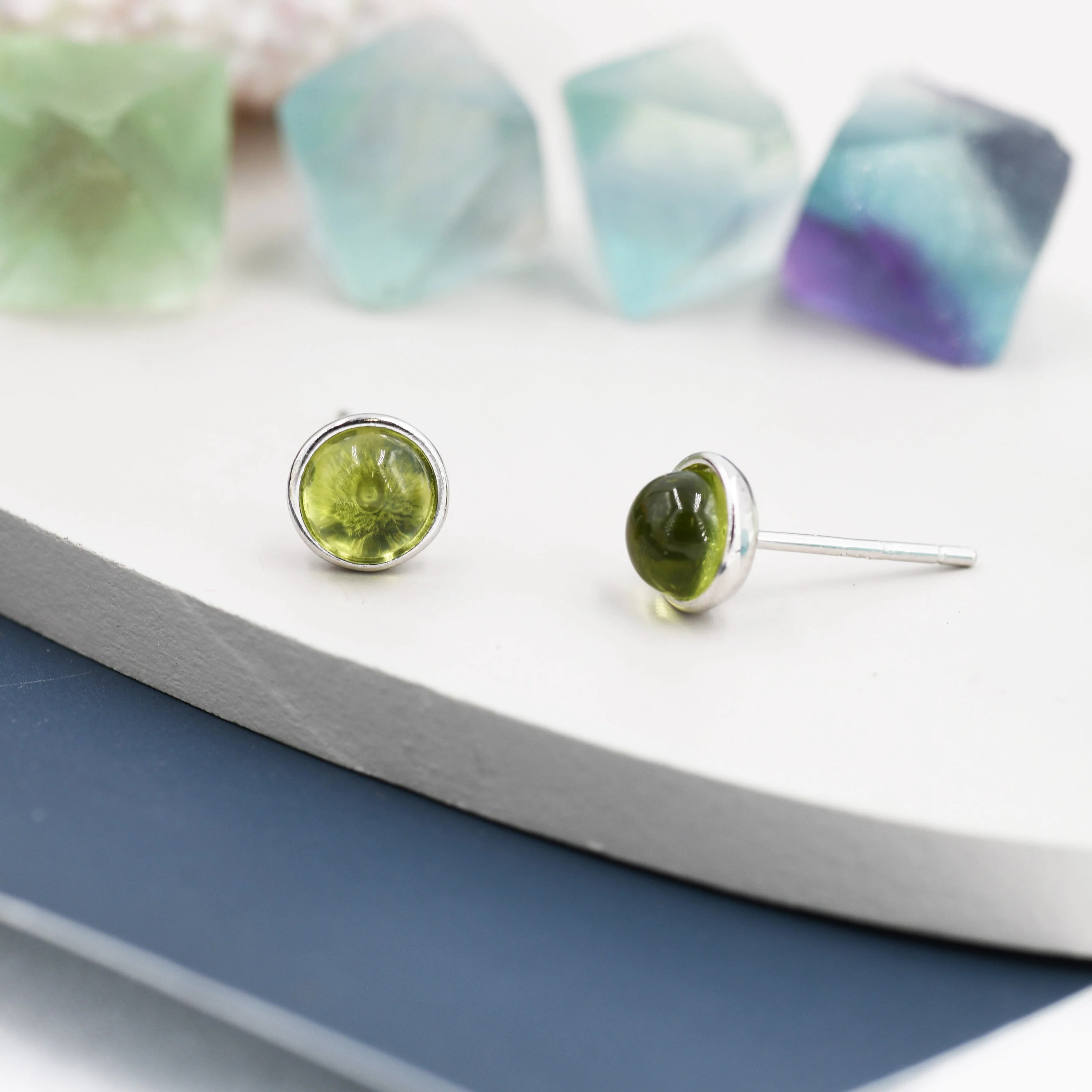 Sterling Silver Natural  Peridot Stud Earrings, 4mm or 5mm, Genuine Peridot Gemstone Stud, Bezel, Minimalist Style, August Birthstone - Image 4