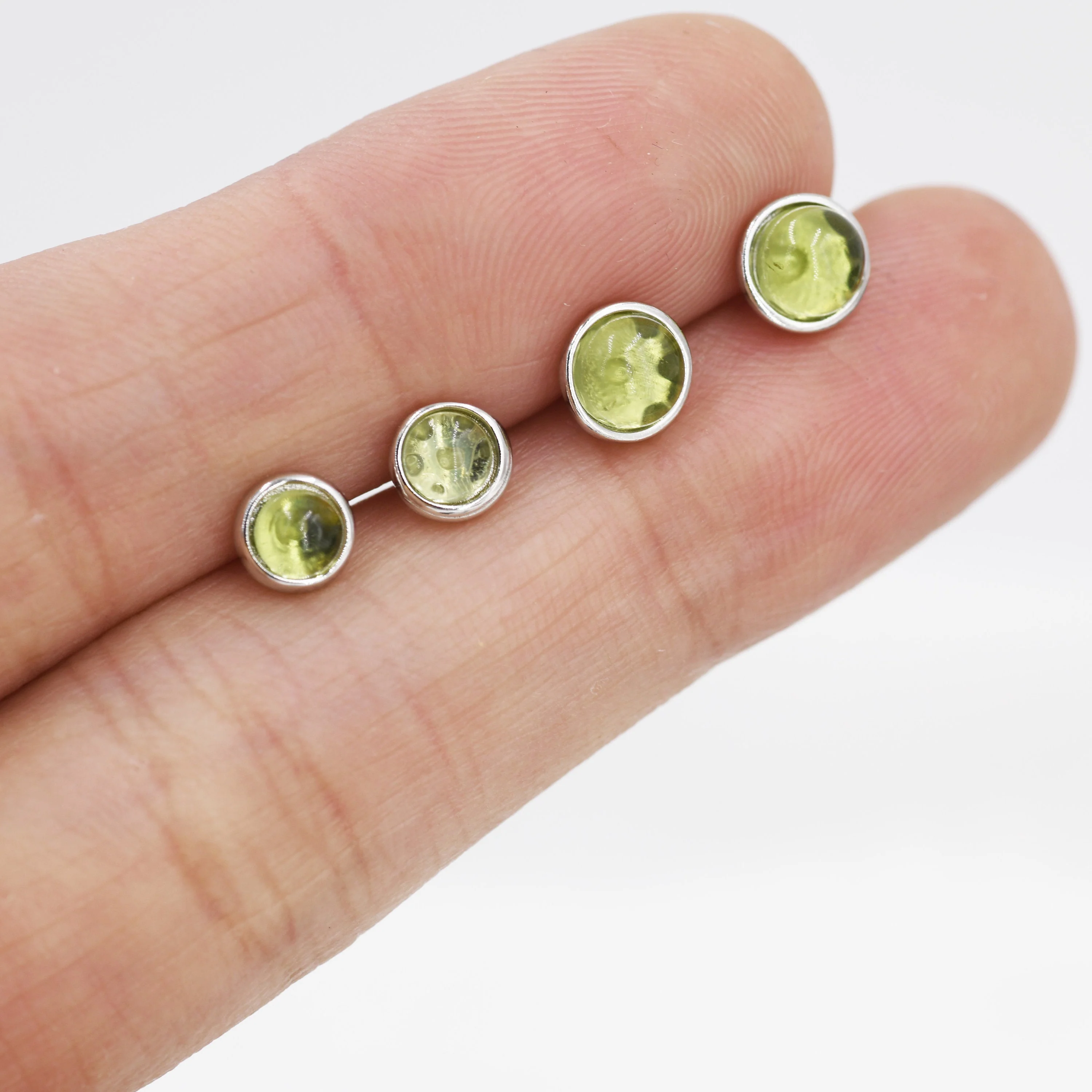 Sterling Silver Natural  Peridot Stud Earrings, 4mm or 5mm, Genuine Peridot Gemstone Stud, Bezel, Minimalist Style, August Birthstone - Image 5