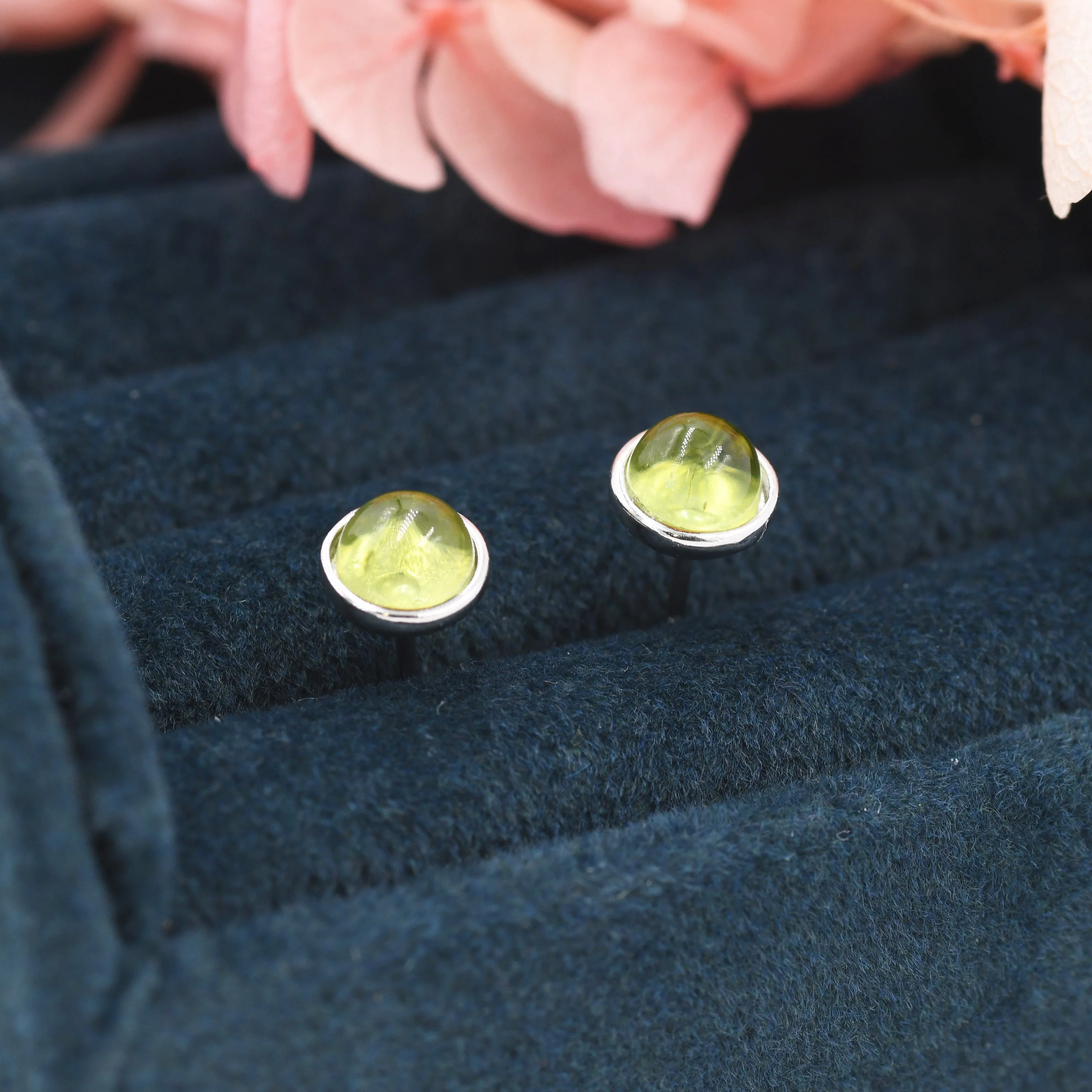 Sterling Silver Natural  Peridot Stud Earrings, 4mm or 5mm, Genuine Peridot Gemstone Stud, Bezel, Minimalist Style, August Birthstone - Image 8