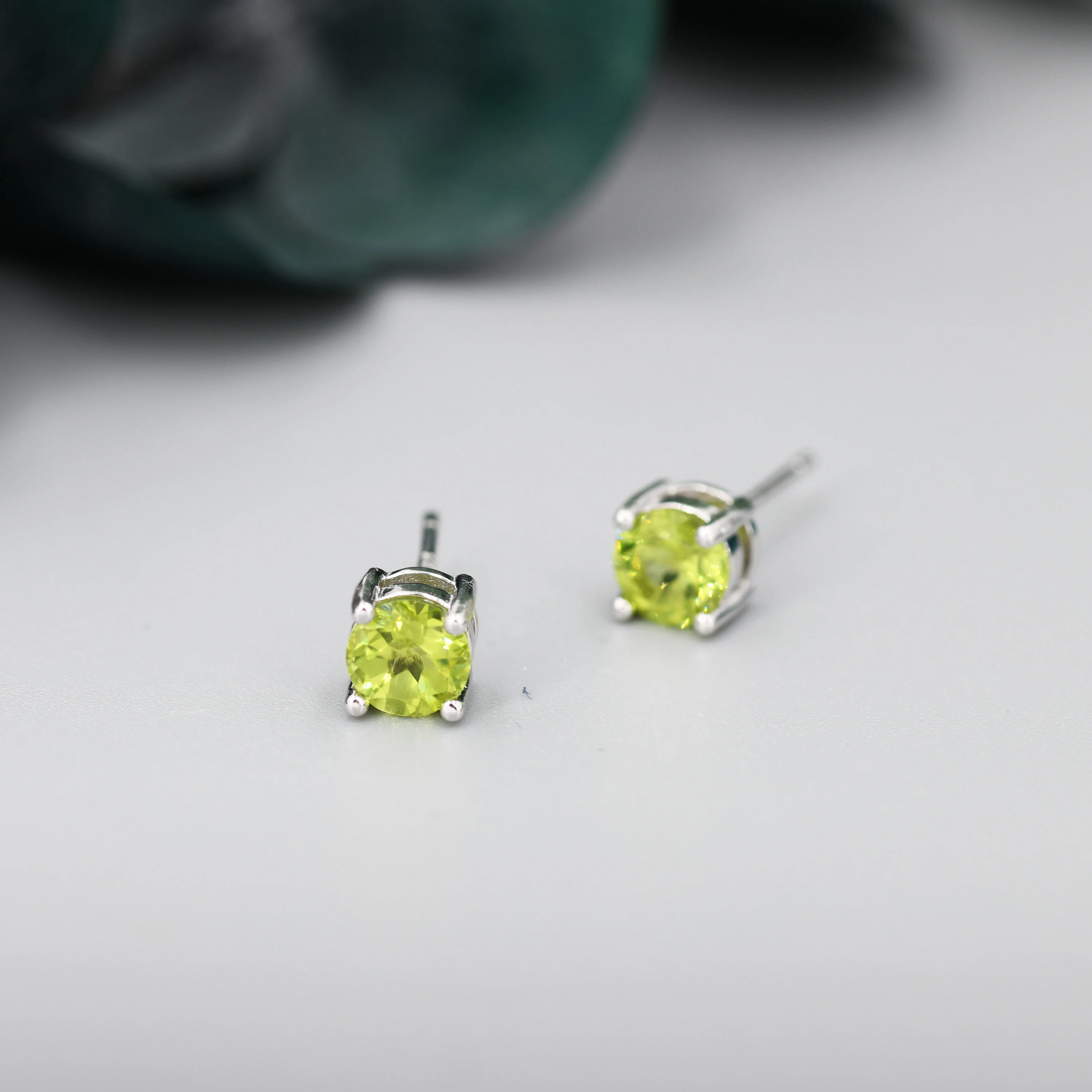 Sterling Silver Natural Peridot Stud Earrings, 5mm Prong Set, Genuine Peridot Gemstone Stud, Minimalist Style, August Birthstone - Image 2