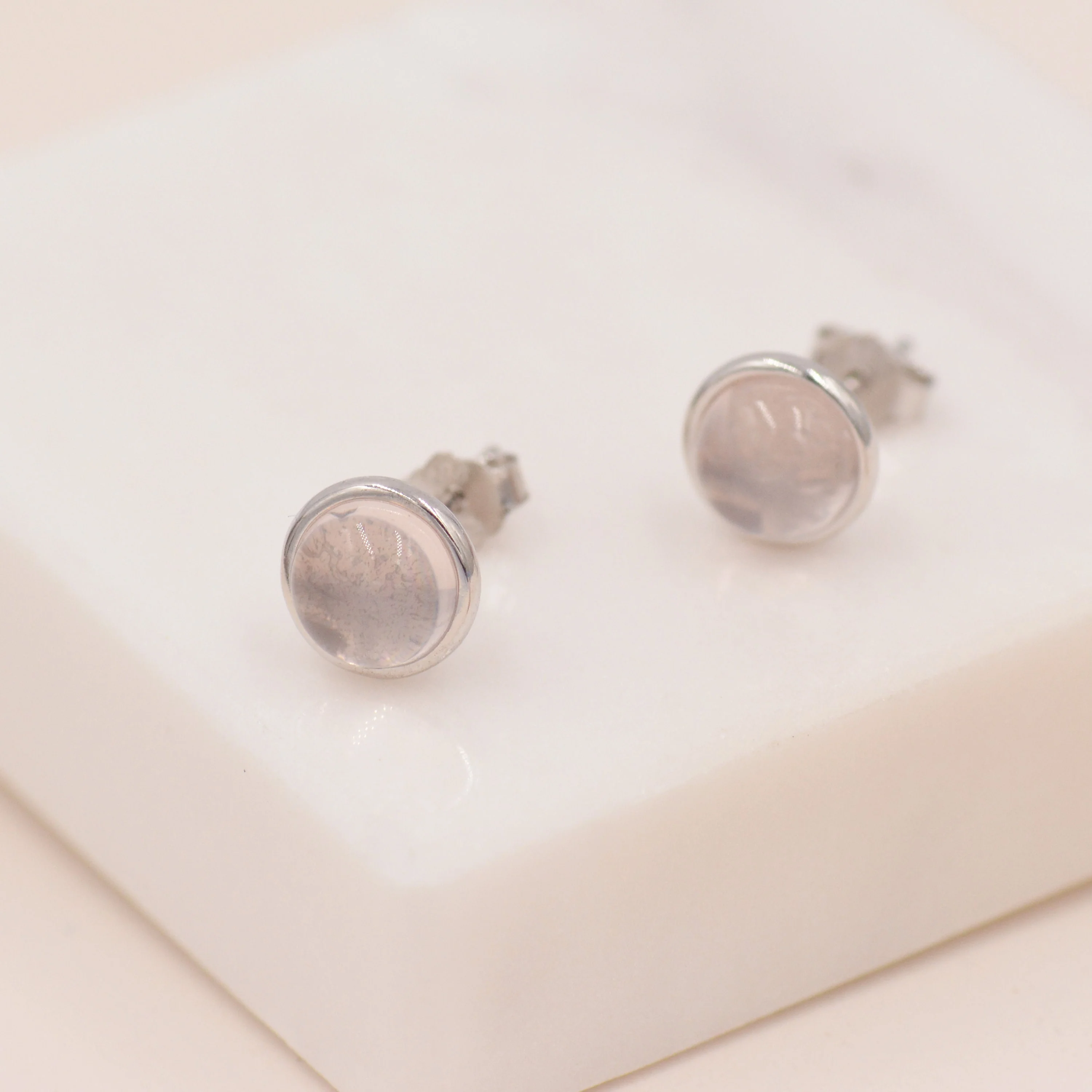 Sterling Silver Natural Quartz Crystal Stud Earrings, 6mm Rose Quartz Stud, Natural Semi-Precious Gemstones - Image 4