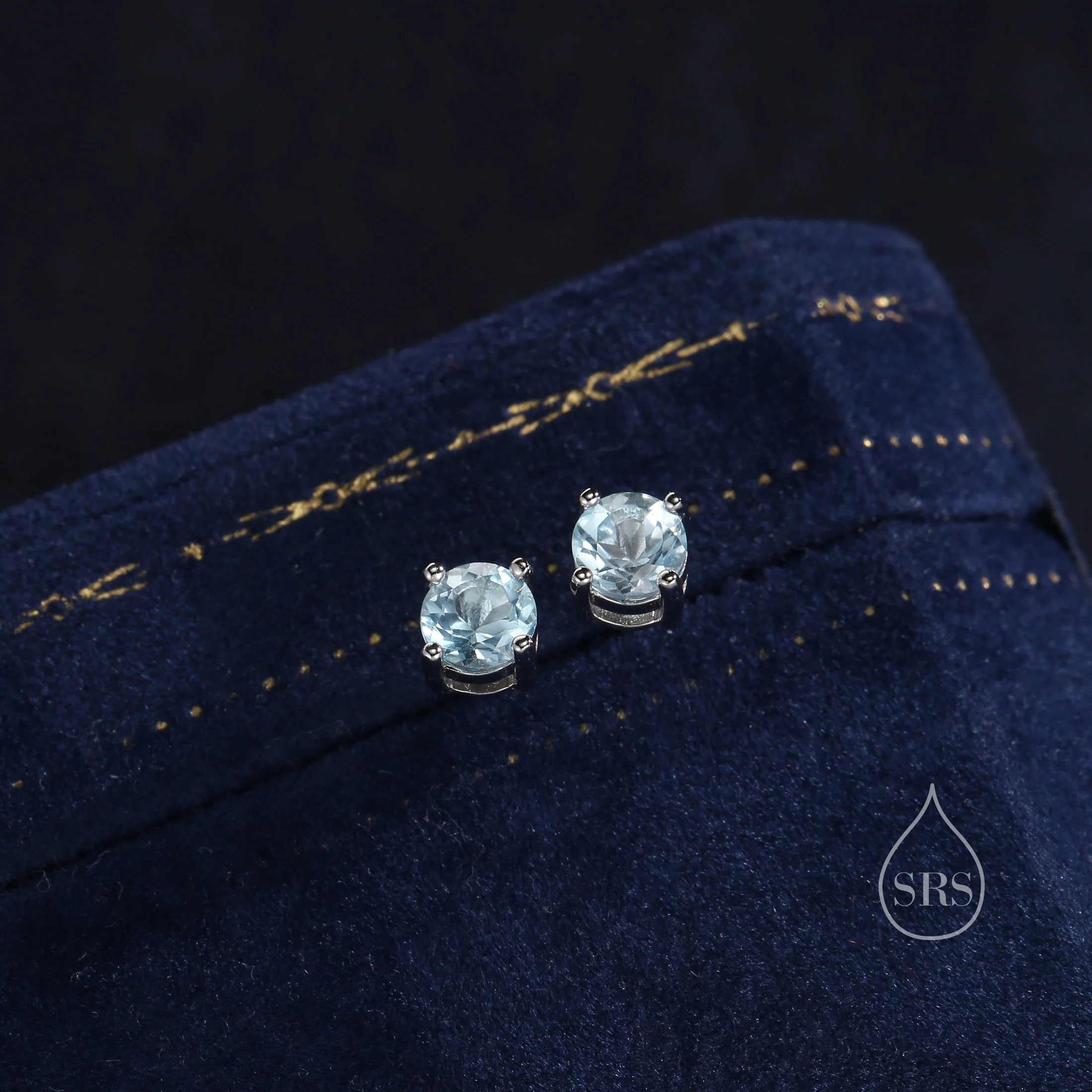 Sterling Silver Natural Topaz Stud Earrings, 4mm or 5mm Prong Set, Genuine Blue Topaz Gemstone Stud, Minimalist Style, - Image 2