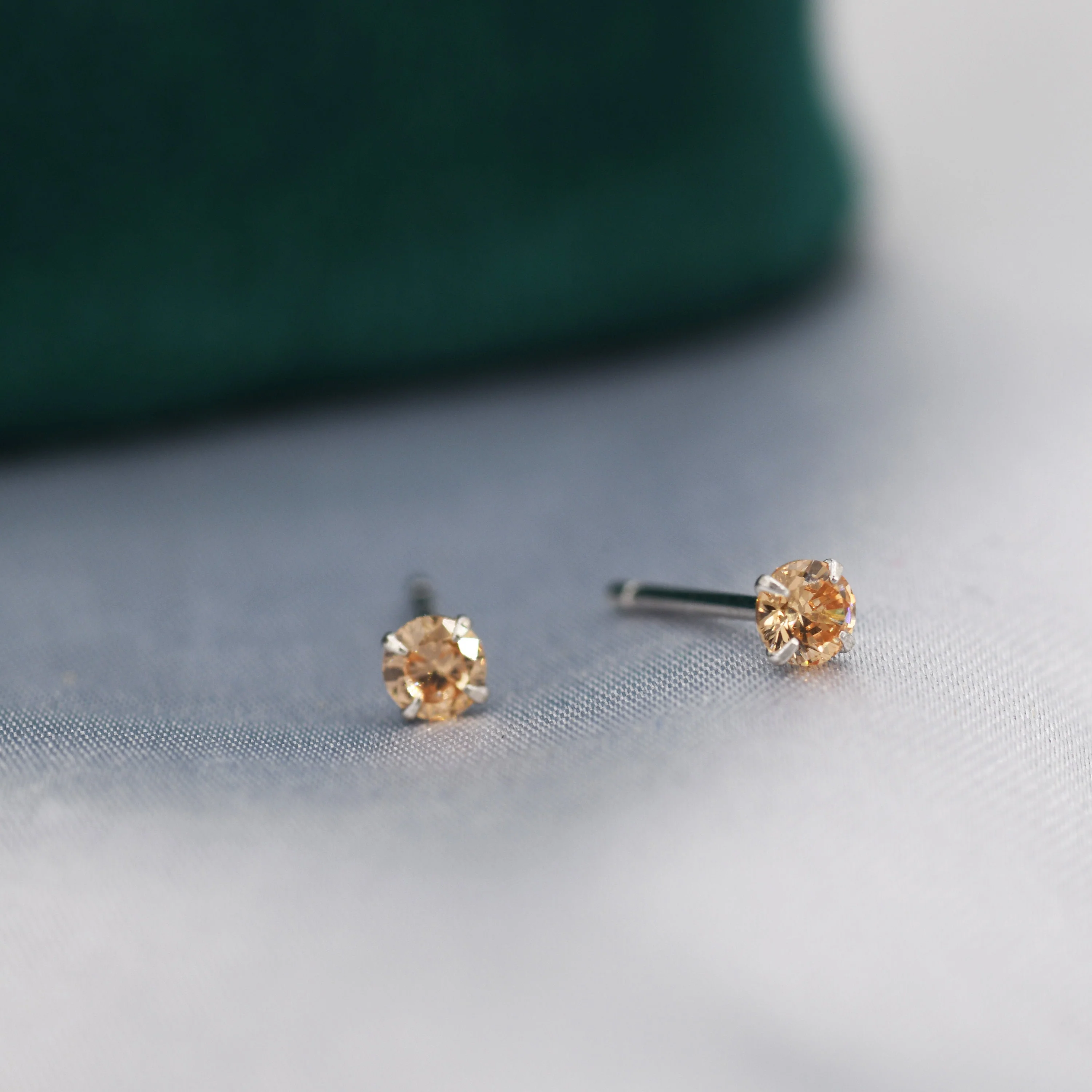 Sterling Silver November Birthstone Earrings, Citrine Yellow Stud Earrings, Extra Tiny Crystal Stud, 3mm Birthstone CZ Earrings - Image 4