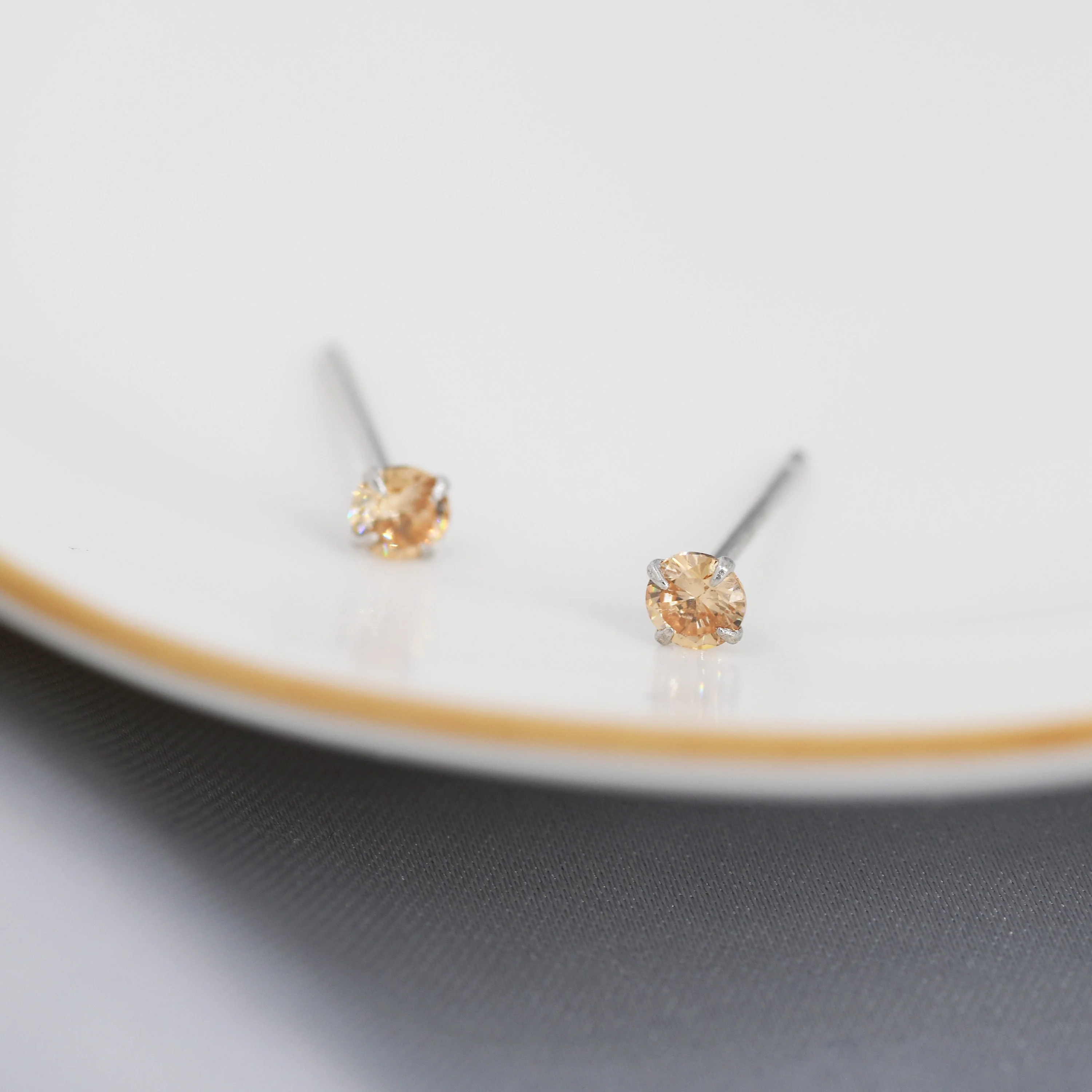 Sterling Silver November Birthstone Earrings, Citrine Yellow Stud Earrings, Extra Tiny Crystal Stud, 3mm Birthstone CZ Earrings - Image 6