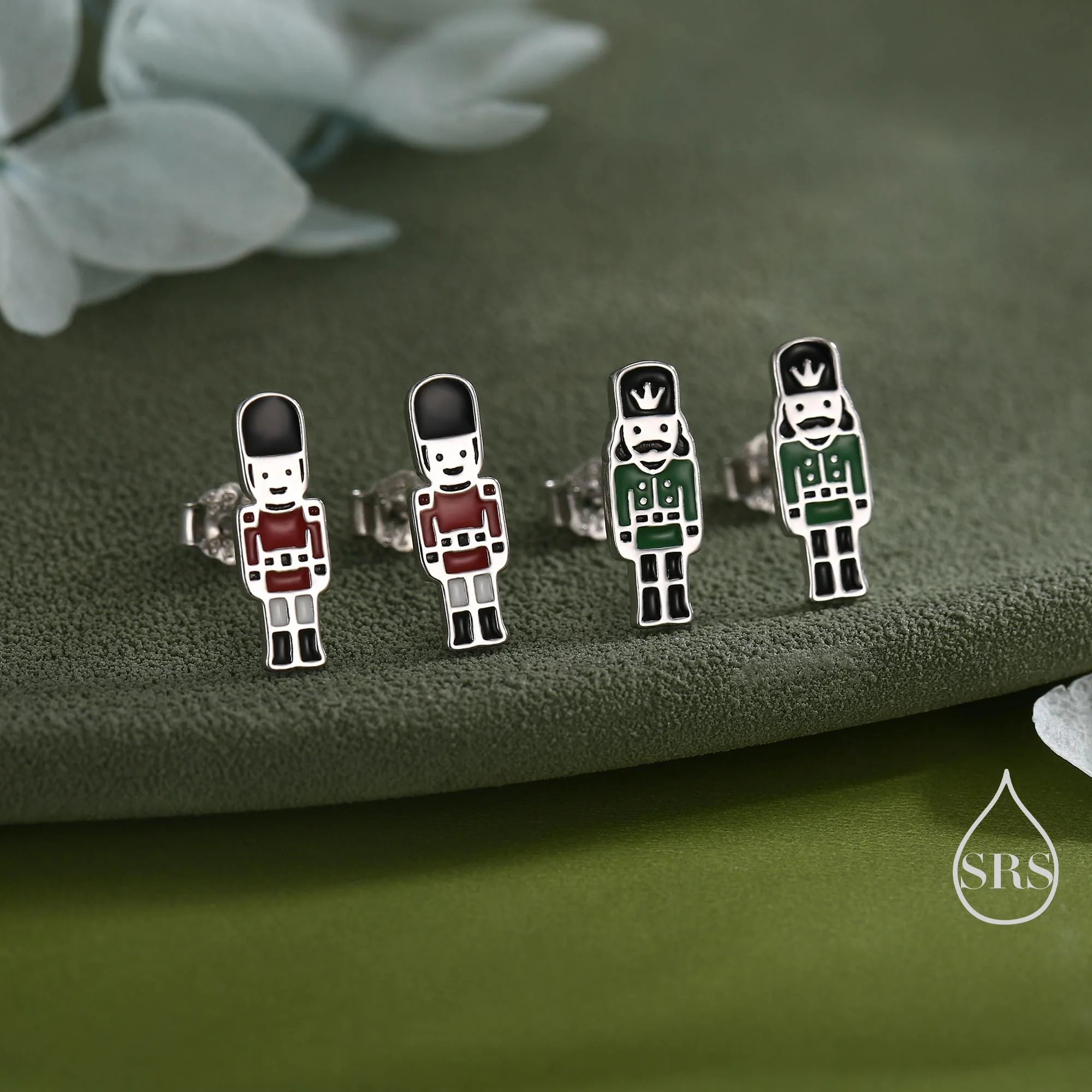 Sterling Silver Nutcracker Stud Earrings - Two Styles - Silver or Gold Finish - Enamel Nutcracker Style Earrings