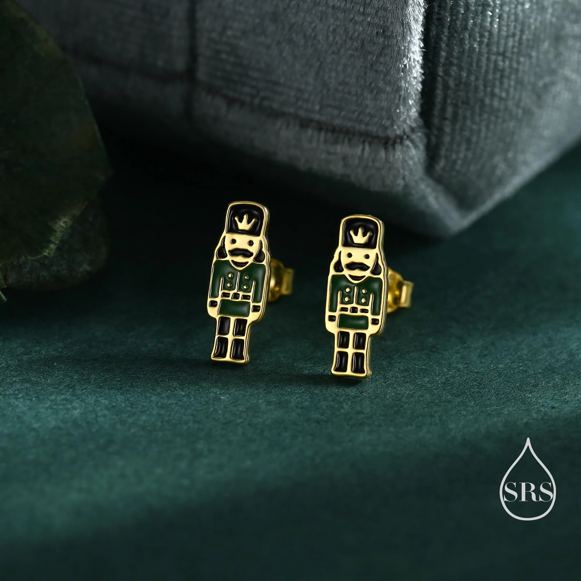 Sterling Silver Nutcracker Stud Earrings - Two Styles - Silver or Gold Finish - Enamel Nutcracker Style Earrings - Image 3