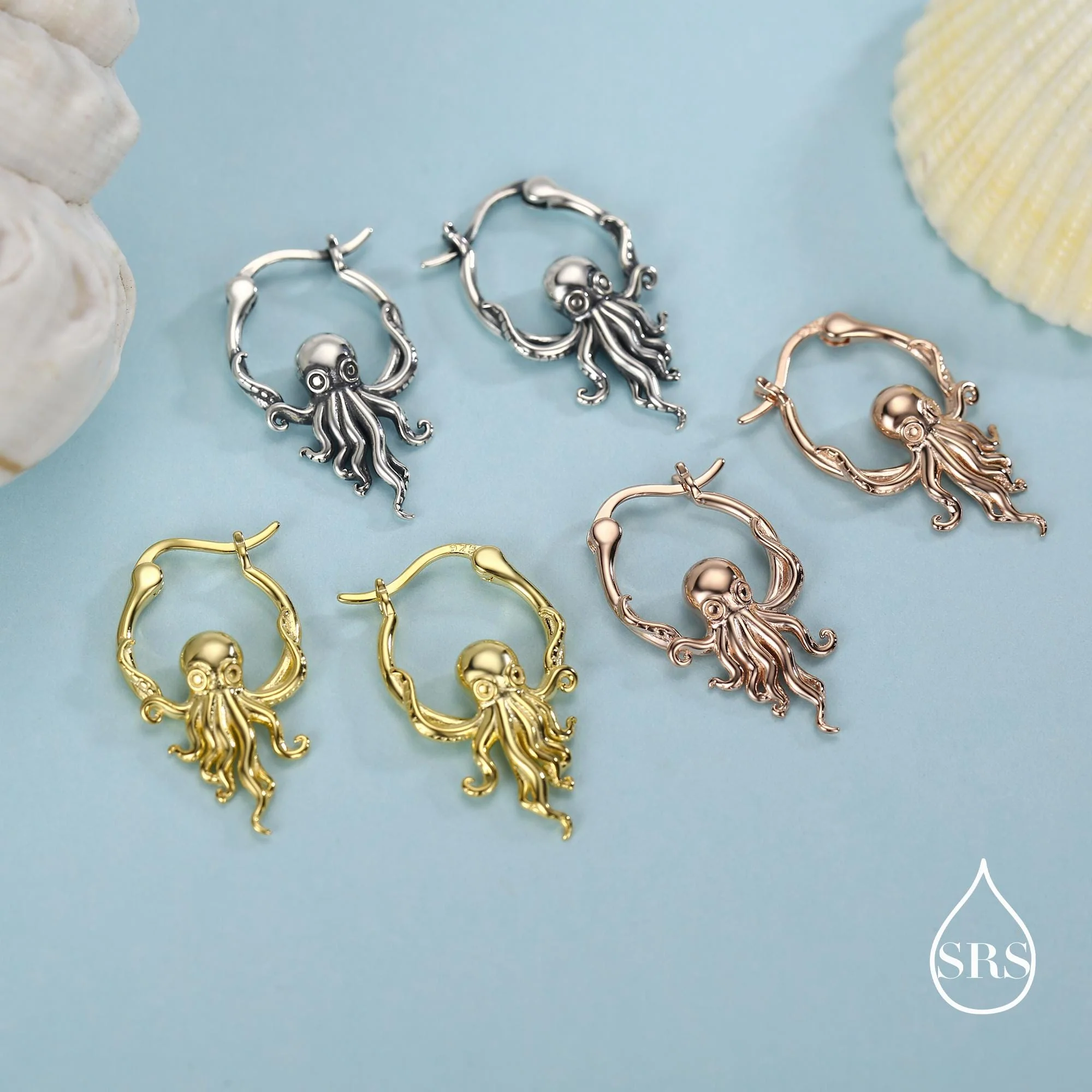 Sterling Silver Octopus Charm Hoop Earrings - Image 7