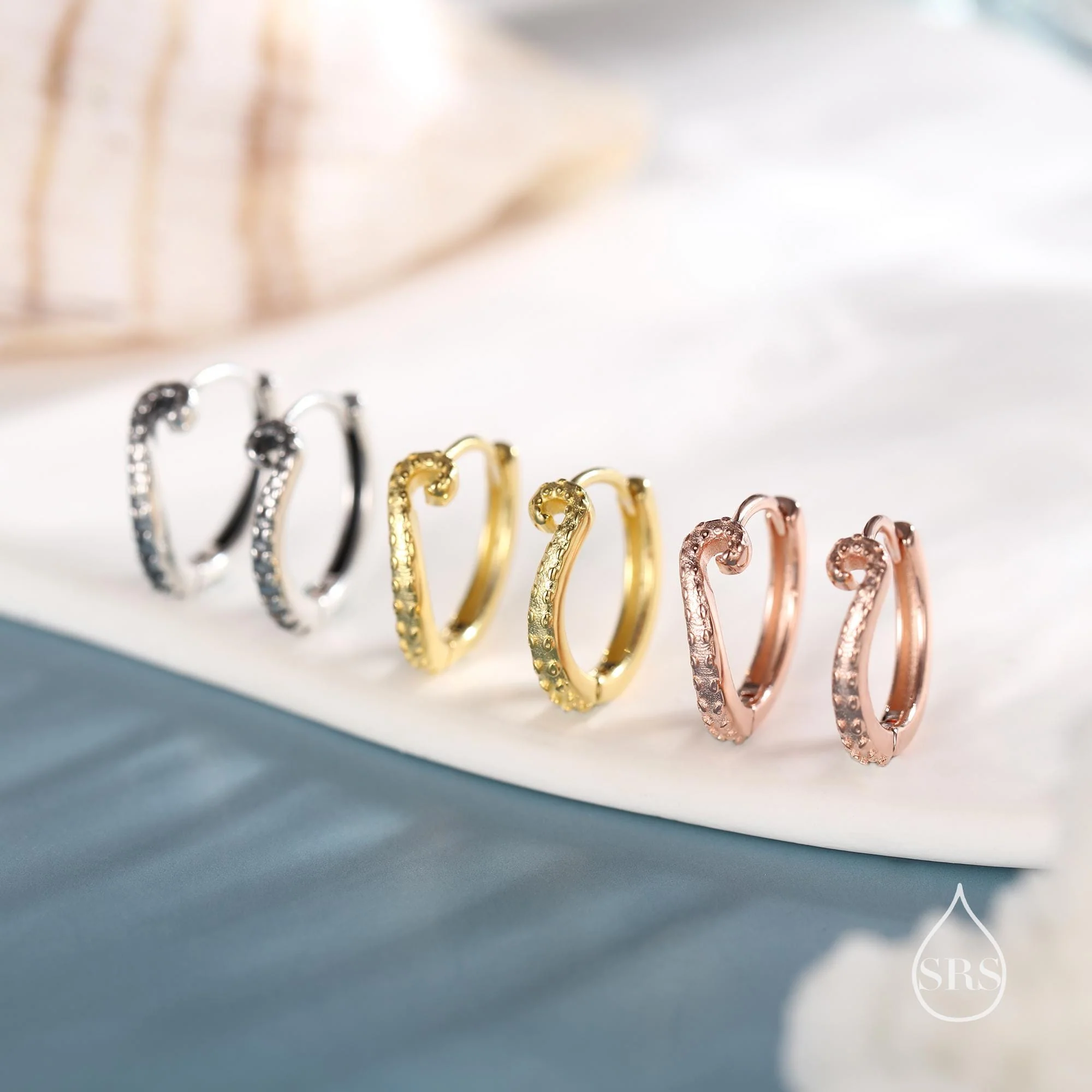 Sterling Silver Octopus Tentacles Hoop Earrings, Silver, Gold or Rose Gold, Single Octopus Hoop Earrings, Squid Tentacle Hoops - Image 6