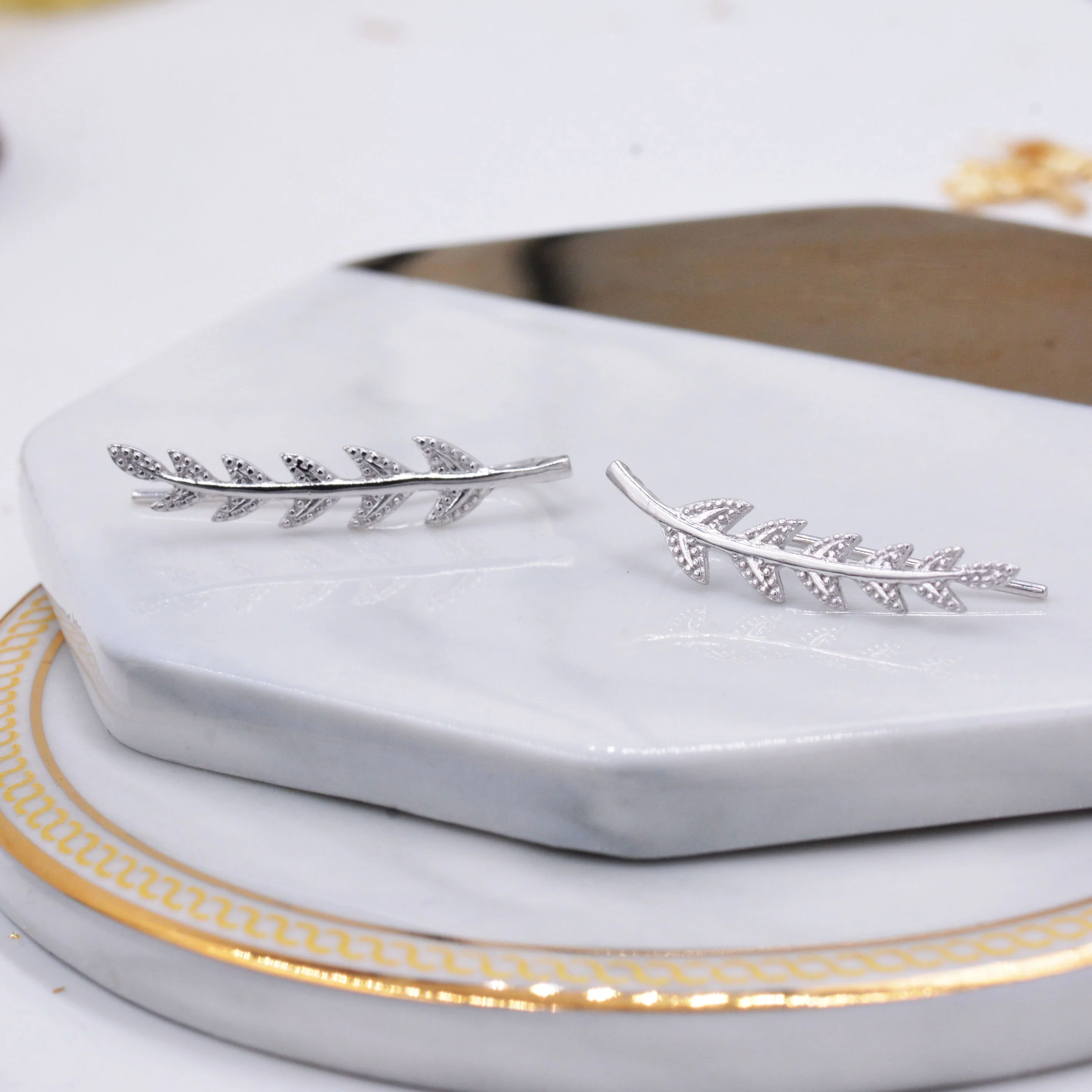 Sterling Silver Olive Leaf on Branch Ear Climber, Nature Inspired Jewellery, Pretty and Delicate Ear Crawlers J21 - Image 4