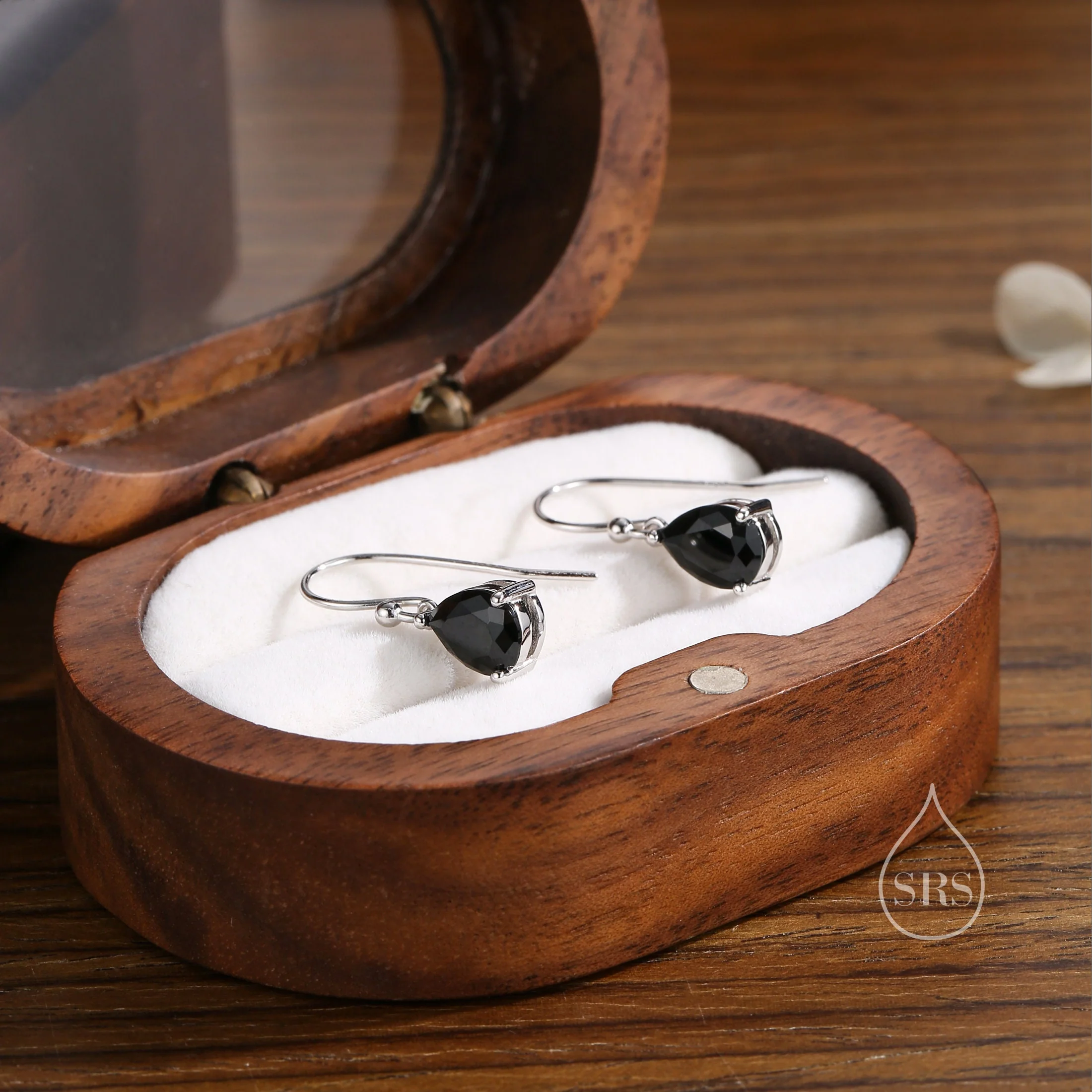 Sterling Silver Onyx Black CZ Droplet Drop Earrings in Sterling Silver, Silver or Gold, Pear Shape Hook Earrings - Image 5