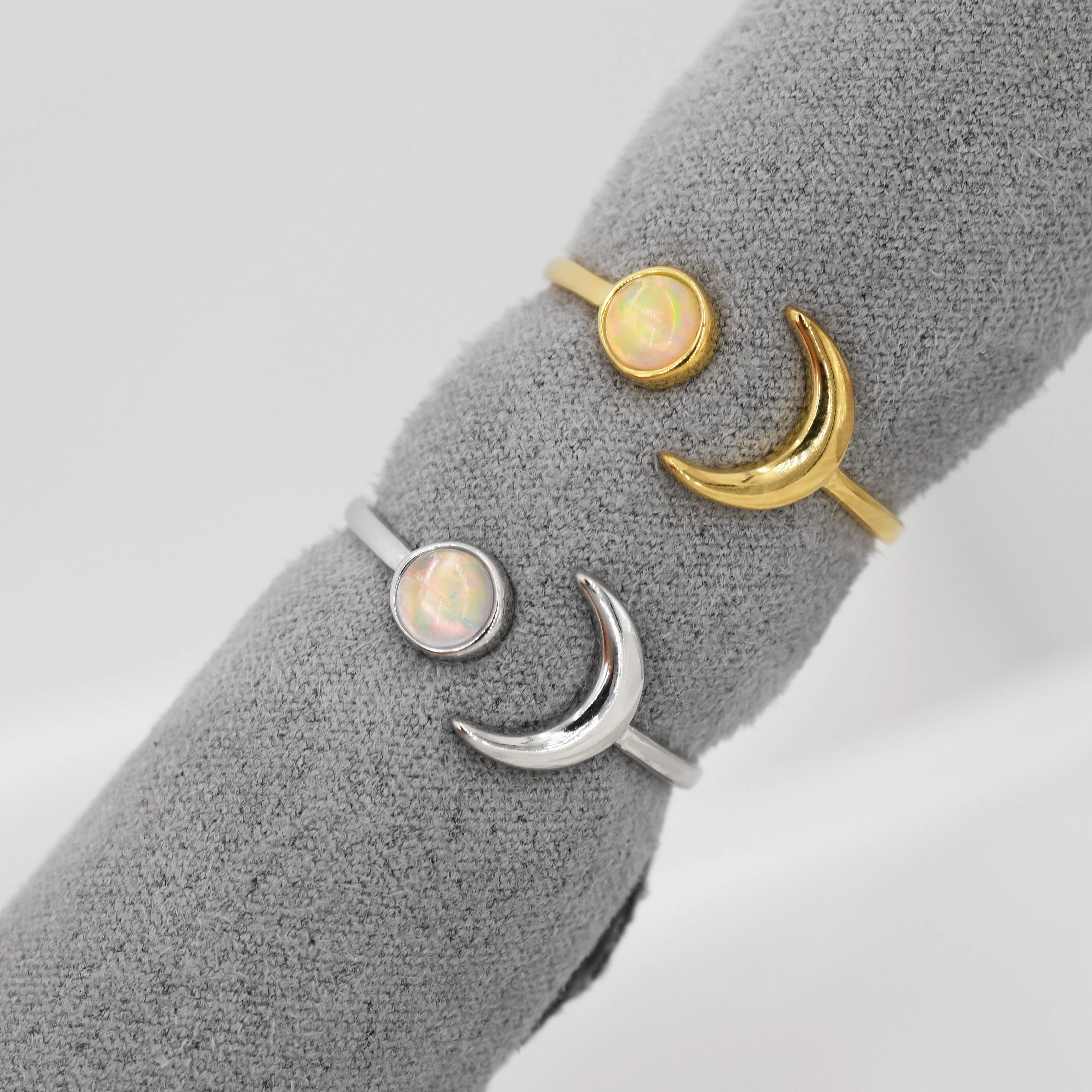 Sterling Silver Opal Moon Ring, Full Moon and Cresent Moon, Adjustable Sized Ring, Open Ring, Stacking Rings - Image 7