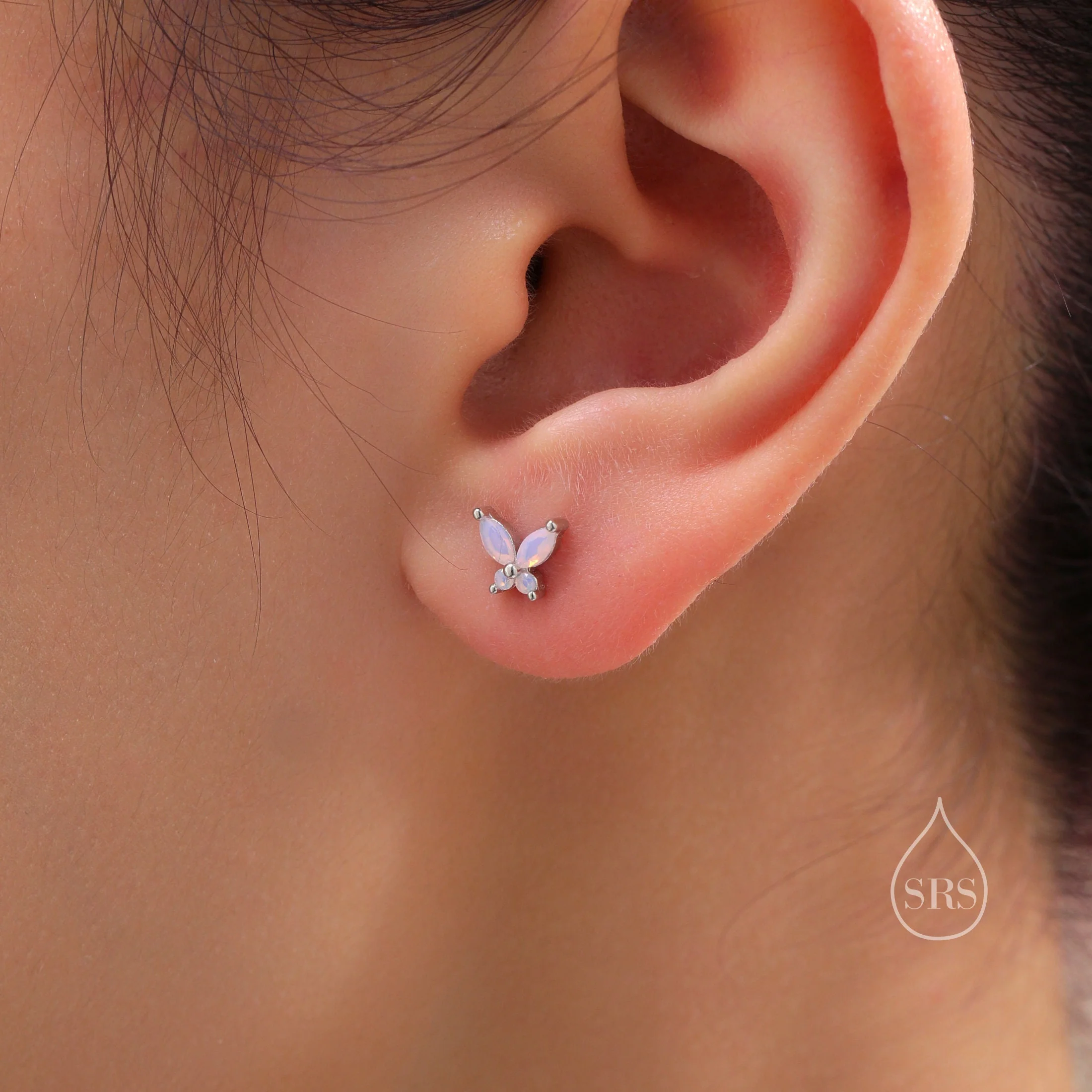 Sterling Silver Opal Pink CZ Butterfly Stud Earrings,  Gold or Silver or Rose Gold, Marquise CZ Earrings,  Butterfly Earrings - Image 6