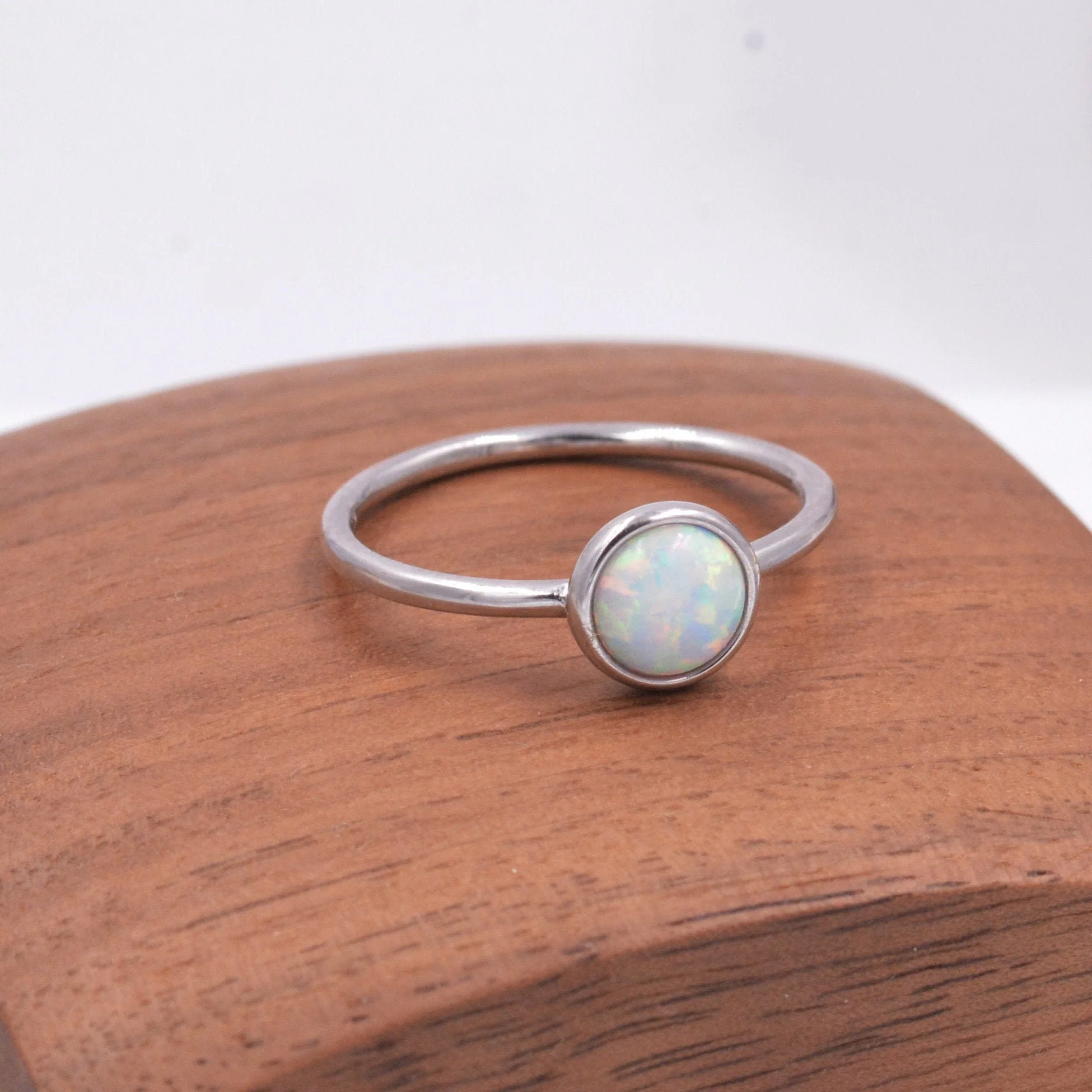 Sterling Silver Opal Ring, US Size 5 6 7 8, Skinny Stacking Ring, White Opal, Midi Ring, Minimalist Geometric Ring - Image 4