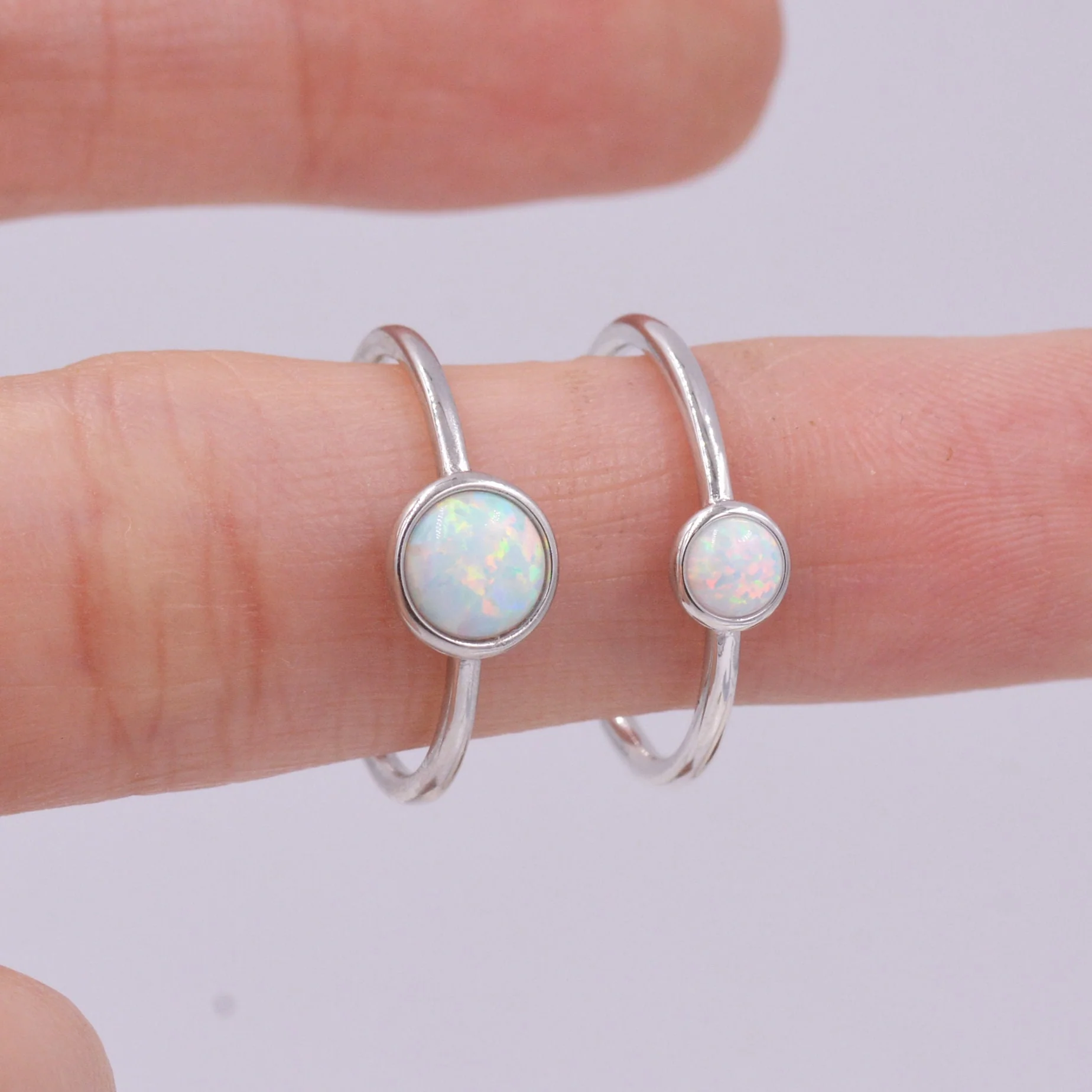 Sterling Silver Opal Ring, US Size 5 6 7 8, Skinny Stacking Ring, White Opal, Midi Ring, Minimalist Geometric Ring - Image 5