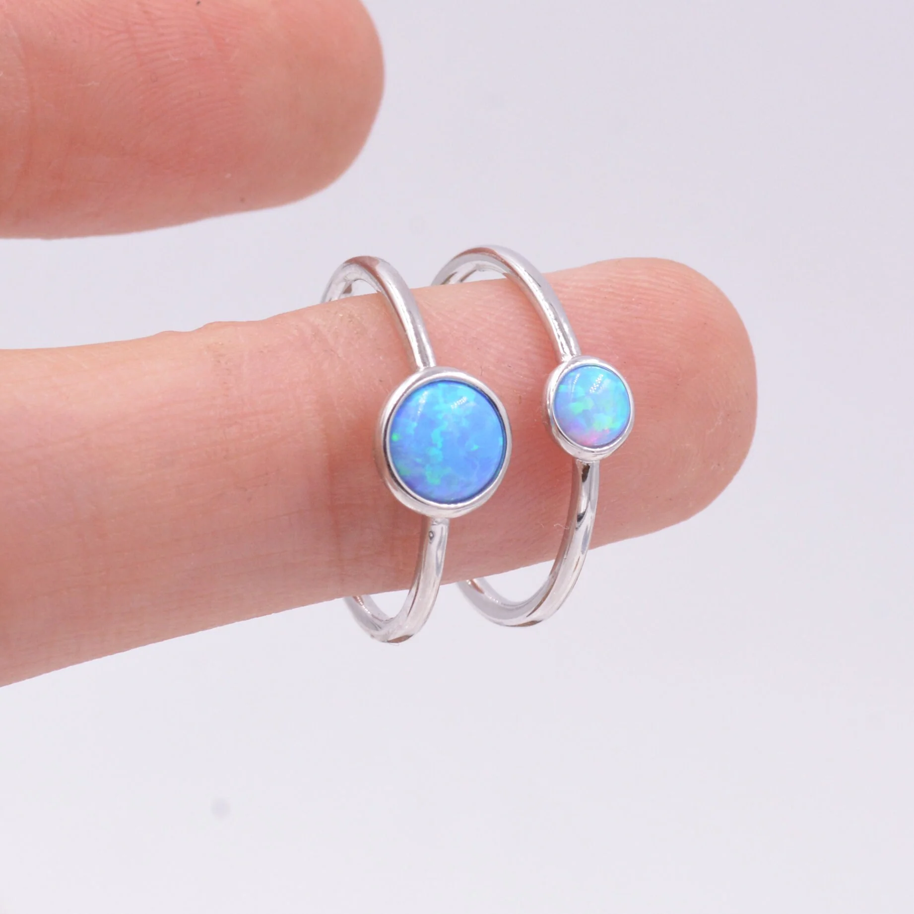 Sterling Silver Opal Ring, US Size 6 7 8, Skinny Stacking Ring, Midi Ring, Minimalist Geometric Ring - Image 6