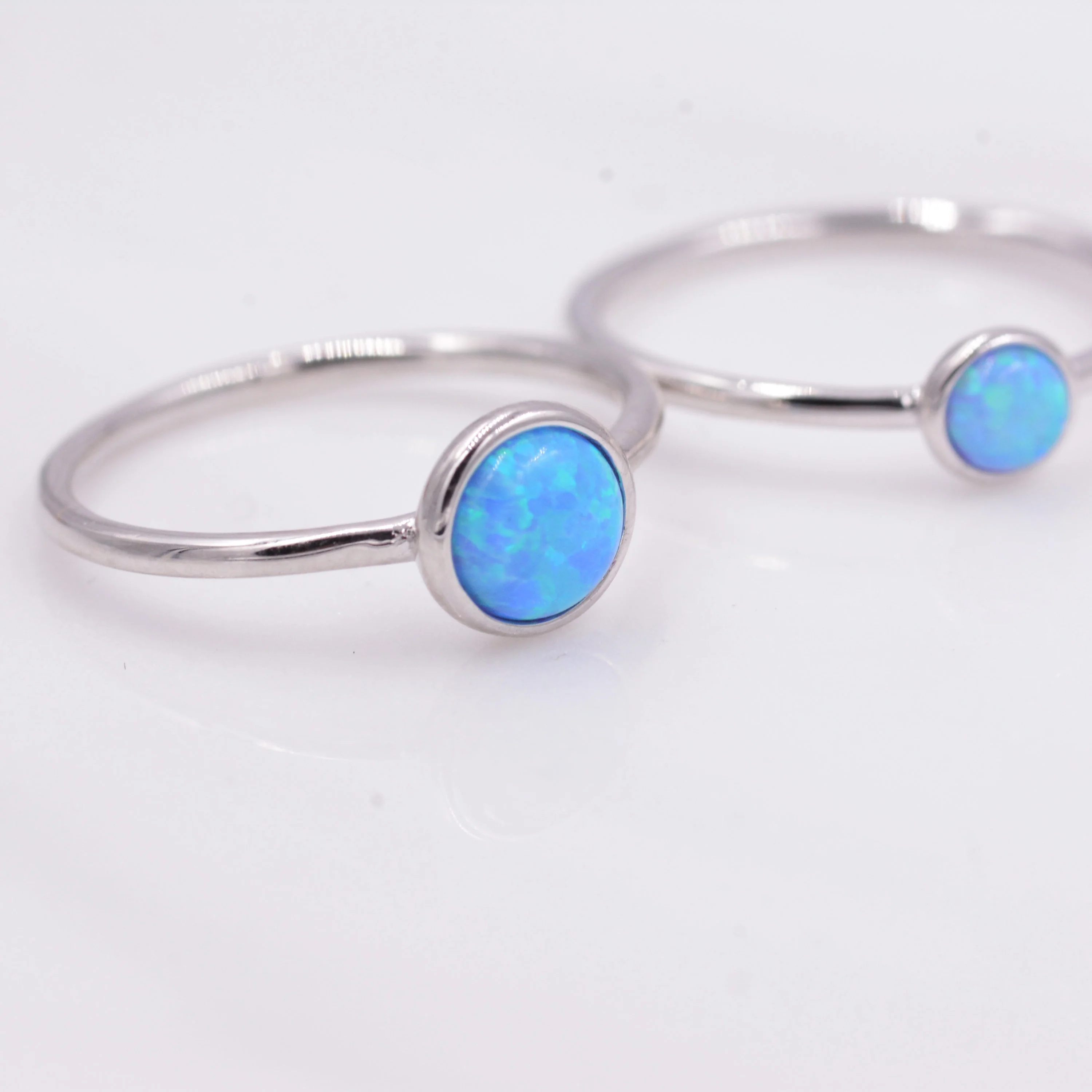 Sterling Silver Opal Ring, US Size 6 7 8, Skinny Stacking Ring, Midi Ring, Minimalist Geometric Ring - Image 7