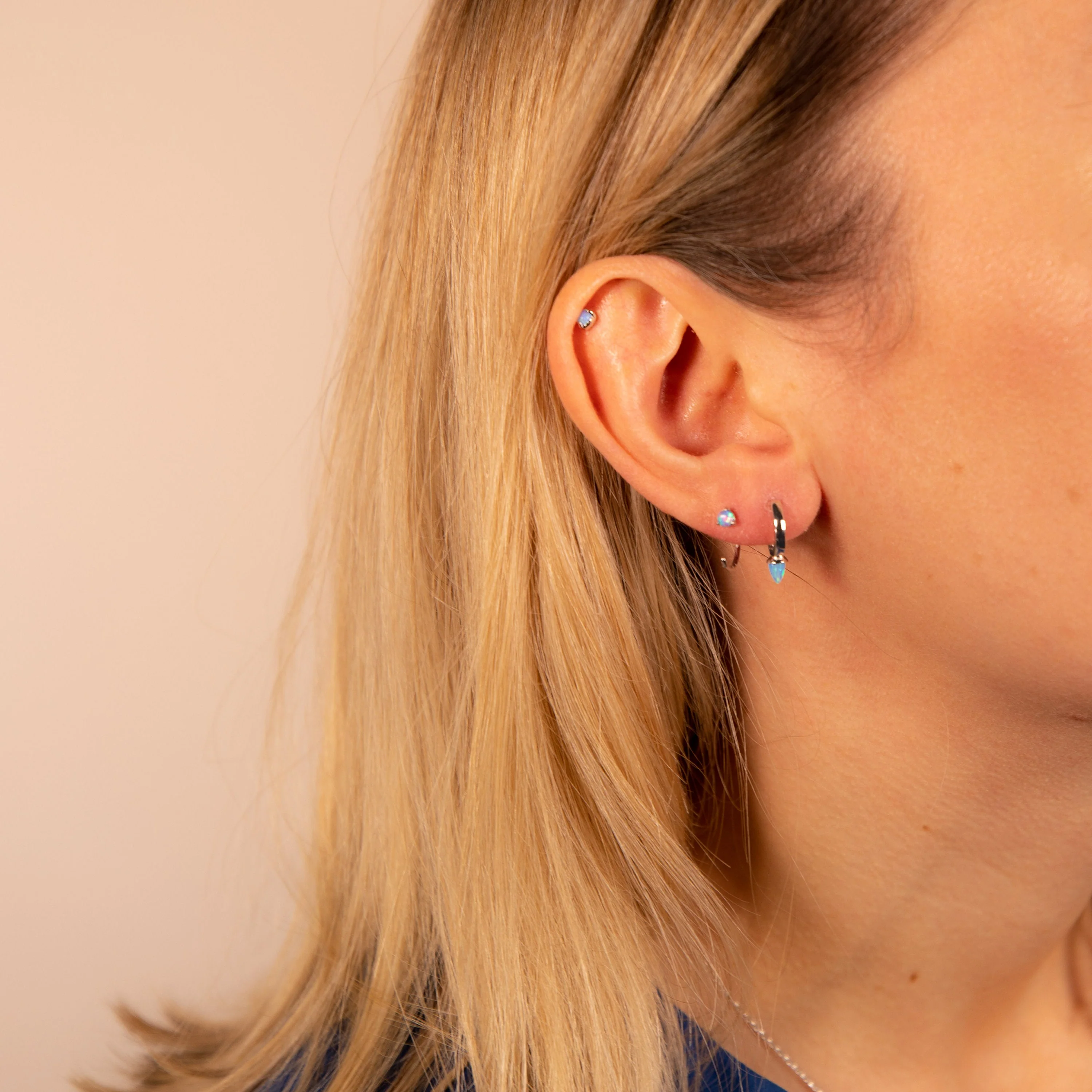 Sterling Silver Opal Spike Huggie Hoop Earrings, Blue and White Opal, Gold or Silver Minimalist Geometric Hoop Earrings - Image 8