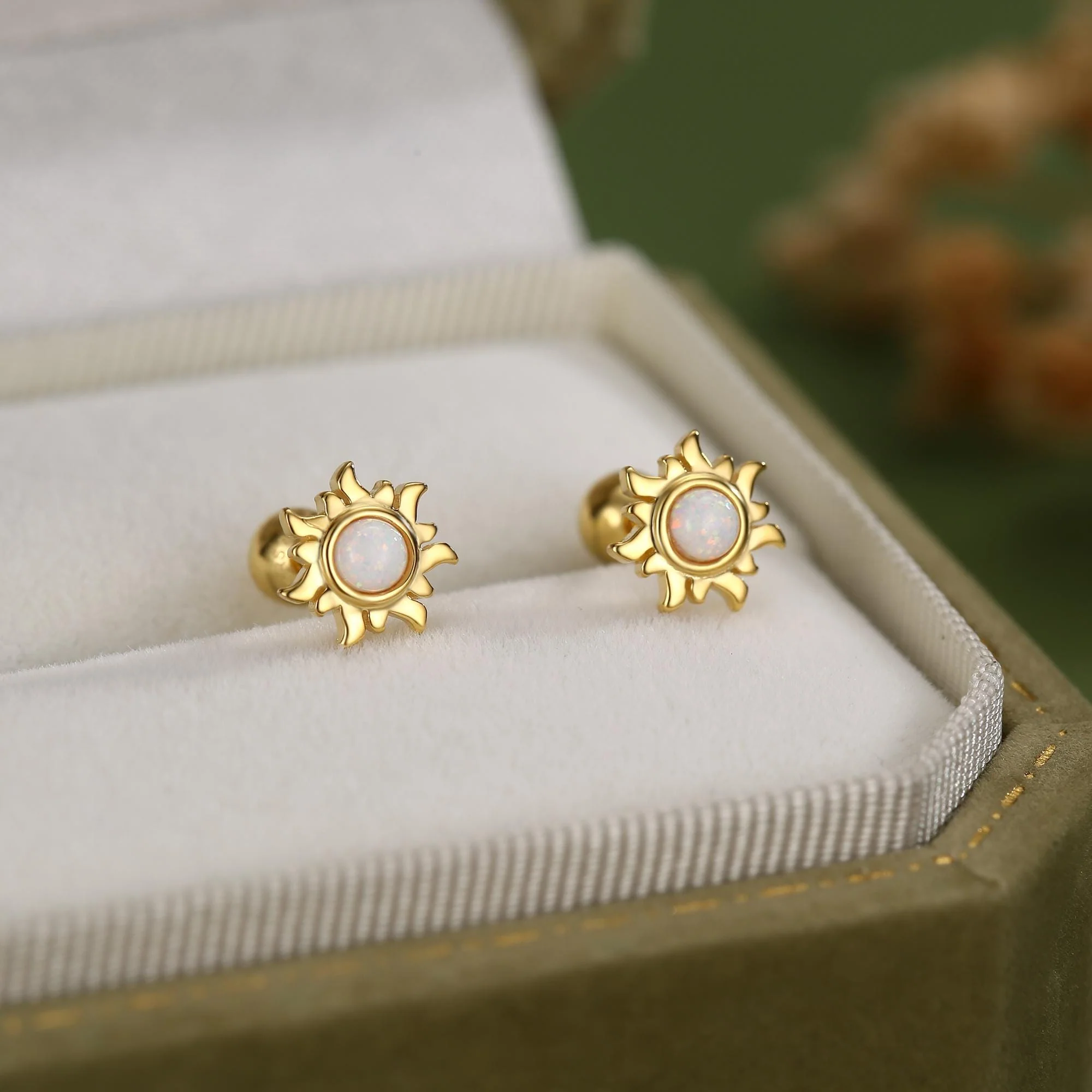 Sterling Silver Opal Sun 18G Screw Back Earrings with Ball Backs - Image 5