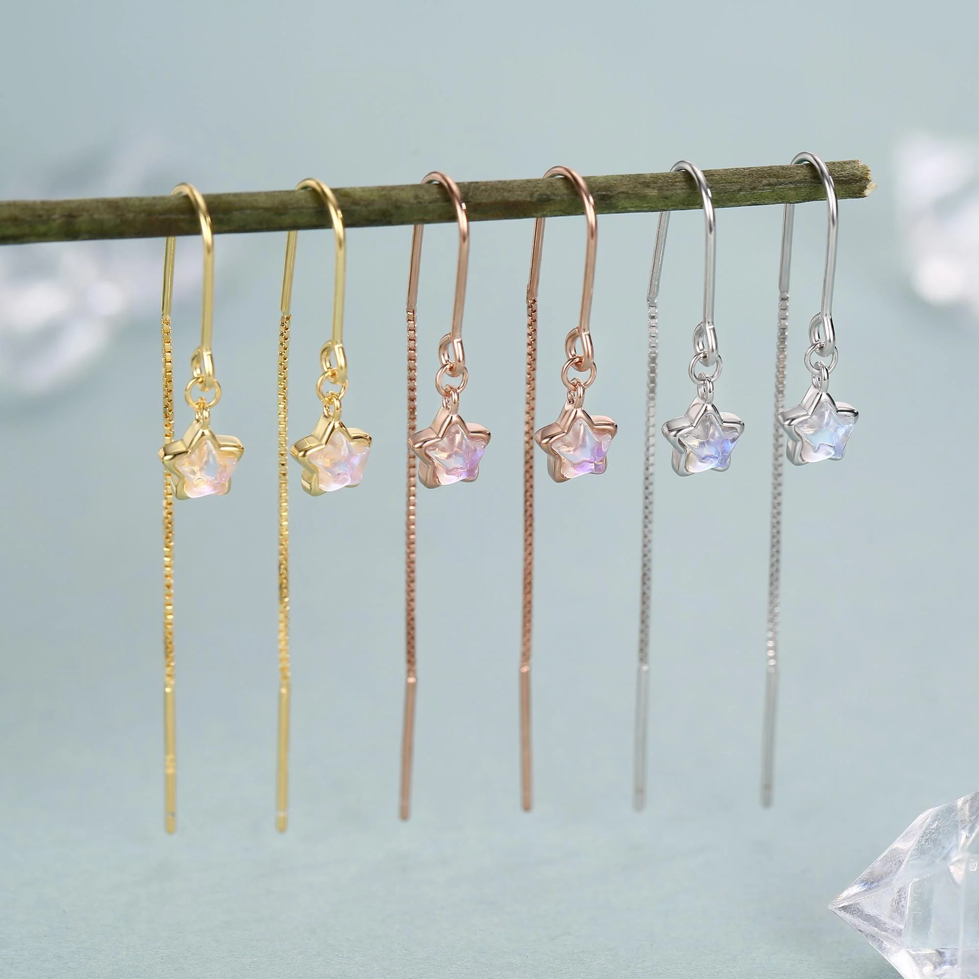 Sterling Silver Opalite Star Threader Earrings - Image 3