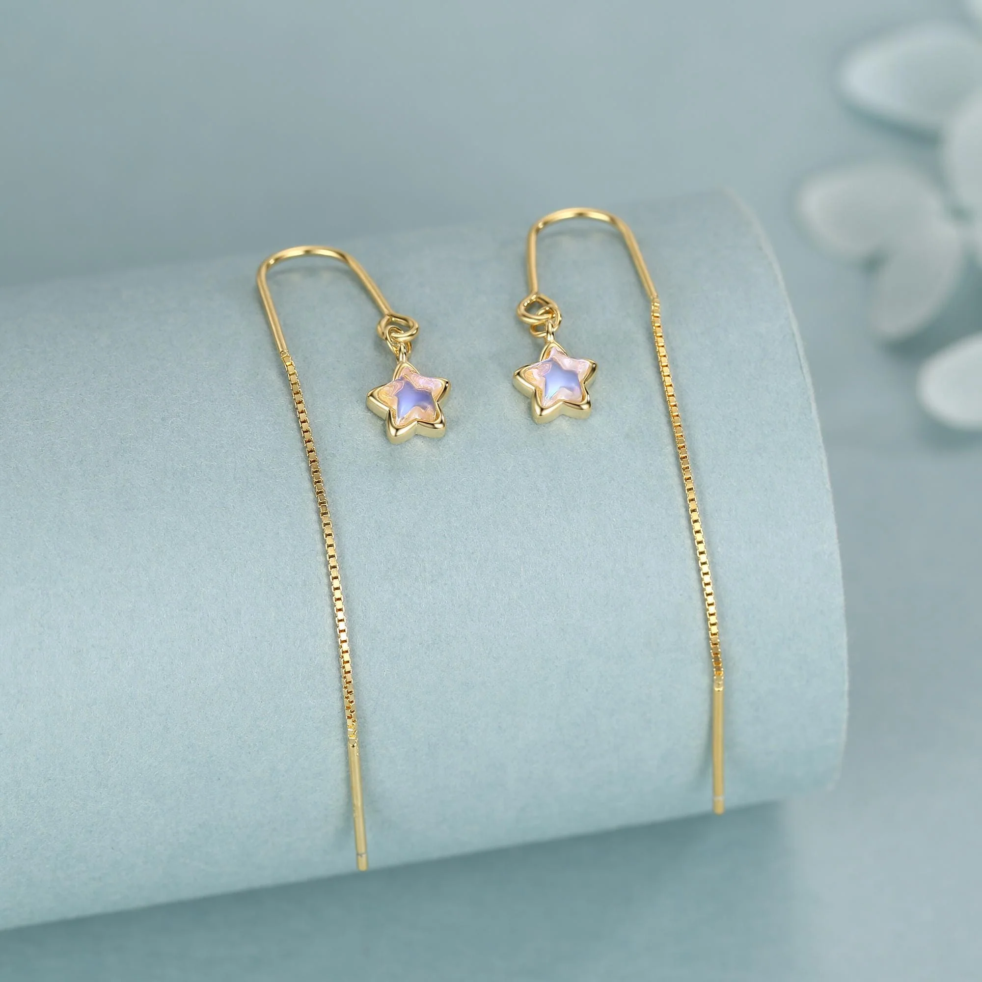 Sterling Silver Opalite Star Threader Earrings - Image 7