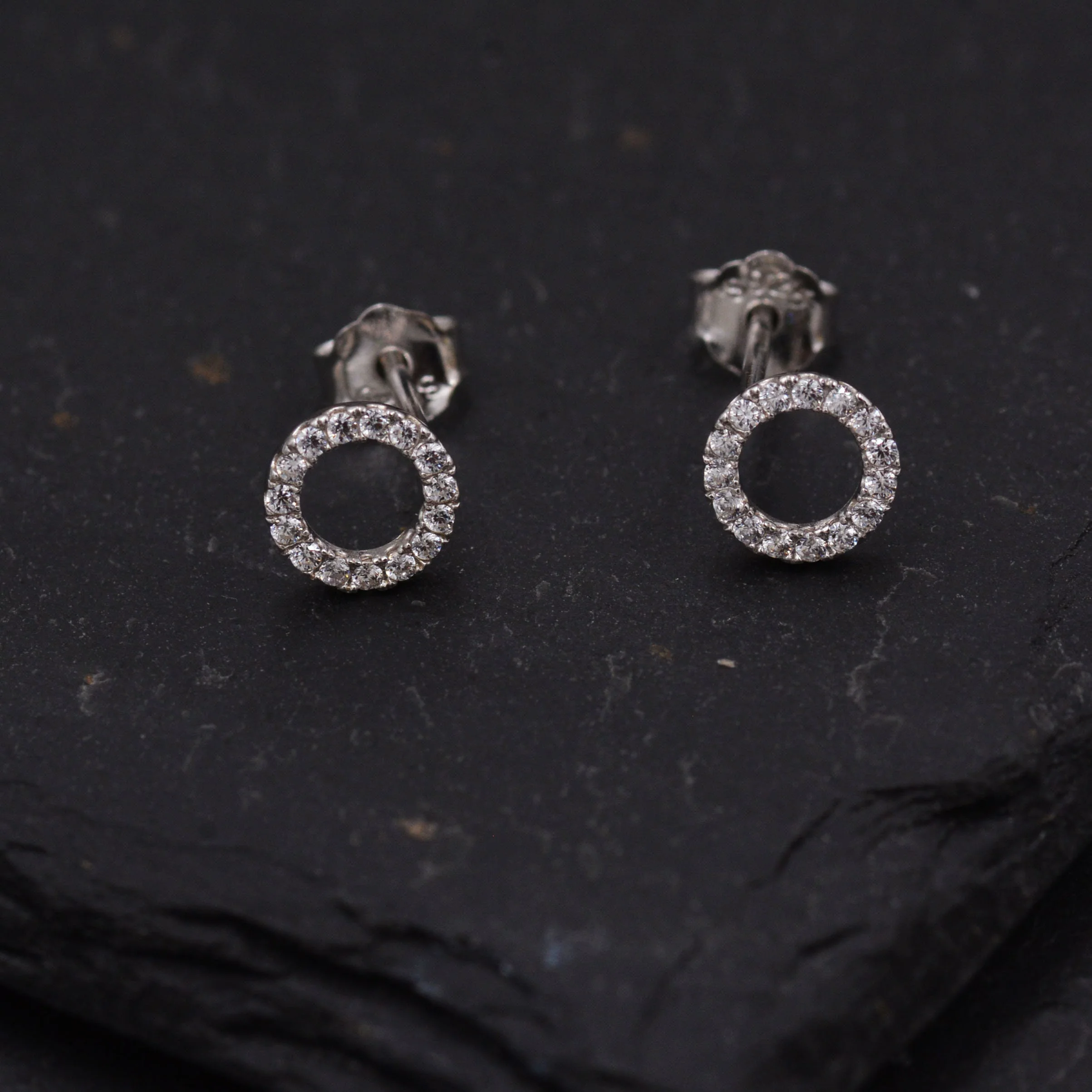 Sterling Silver Open Circle Stud Earrings with CZ Crystals, Symbol for Eternity Infinity and Possibility, Modern Contemporary Design - Image 3
