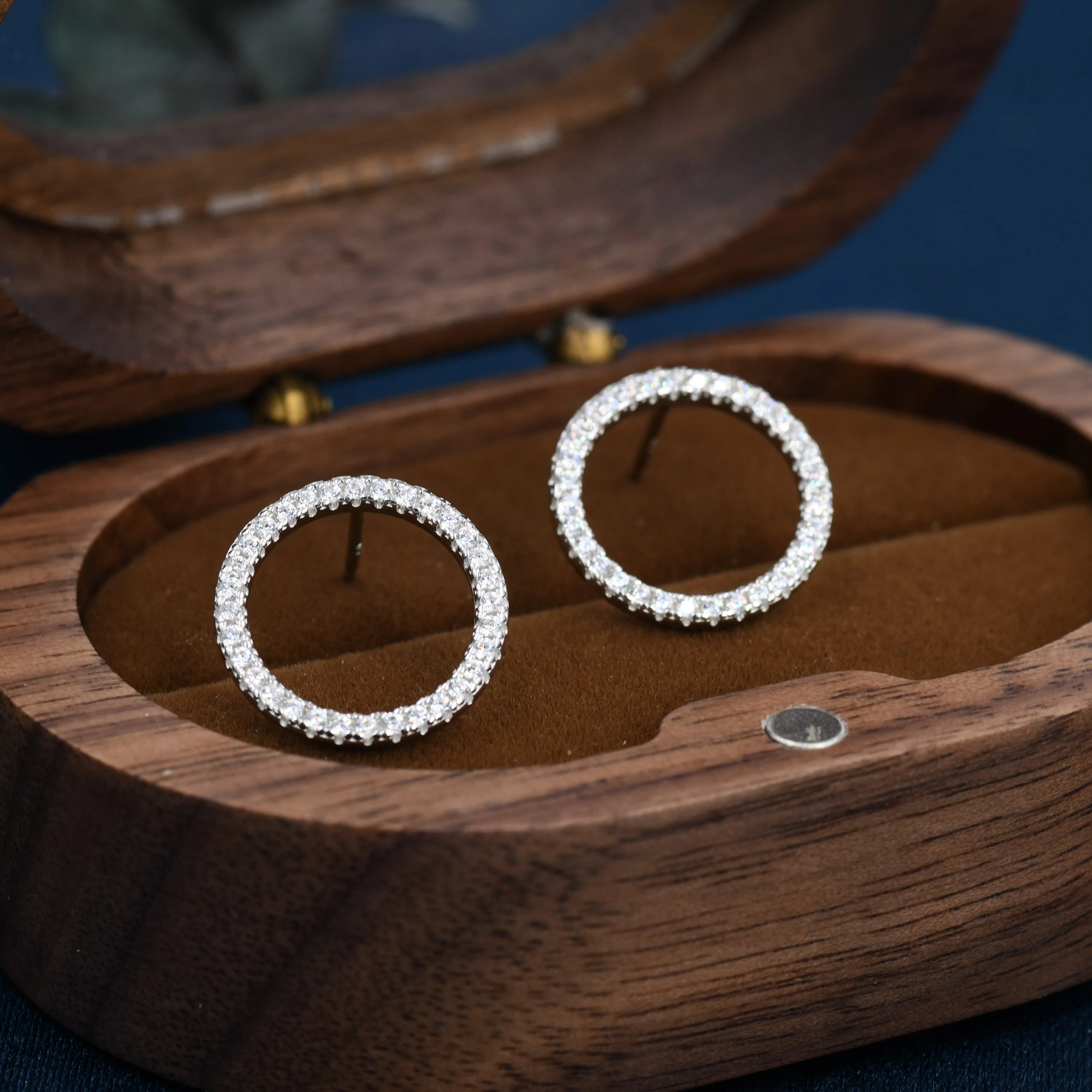 Sterling Silver Open Circle Stud Earrings with CZ Crystals, Symbol for Eternity Infinity and Possibility, Modern Contemporary Design - Image 7