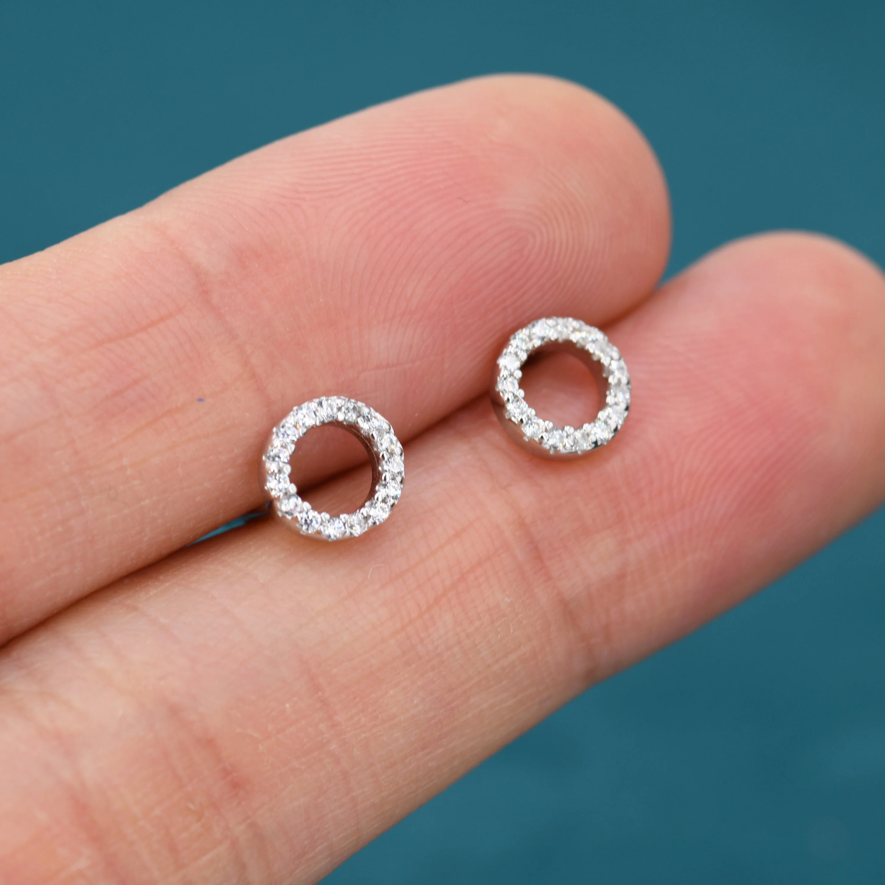 Sterling Silver Open Circle Stud Earrings with CZ Crystals, Symbol for Eternity Infinity and Possibility, Modern Contemporary Design - Image 2