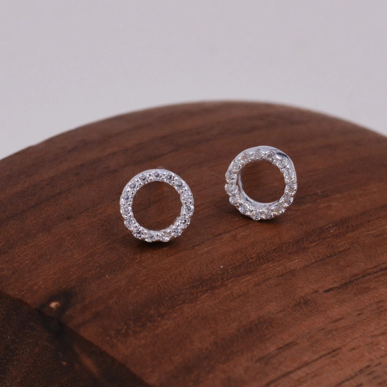 Sterling Silver Open Circle Stud Earrings with CZ Crystals, Symbol for Eternity Infinity and Possibility, Modern Contemporary Design - Image 4