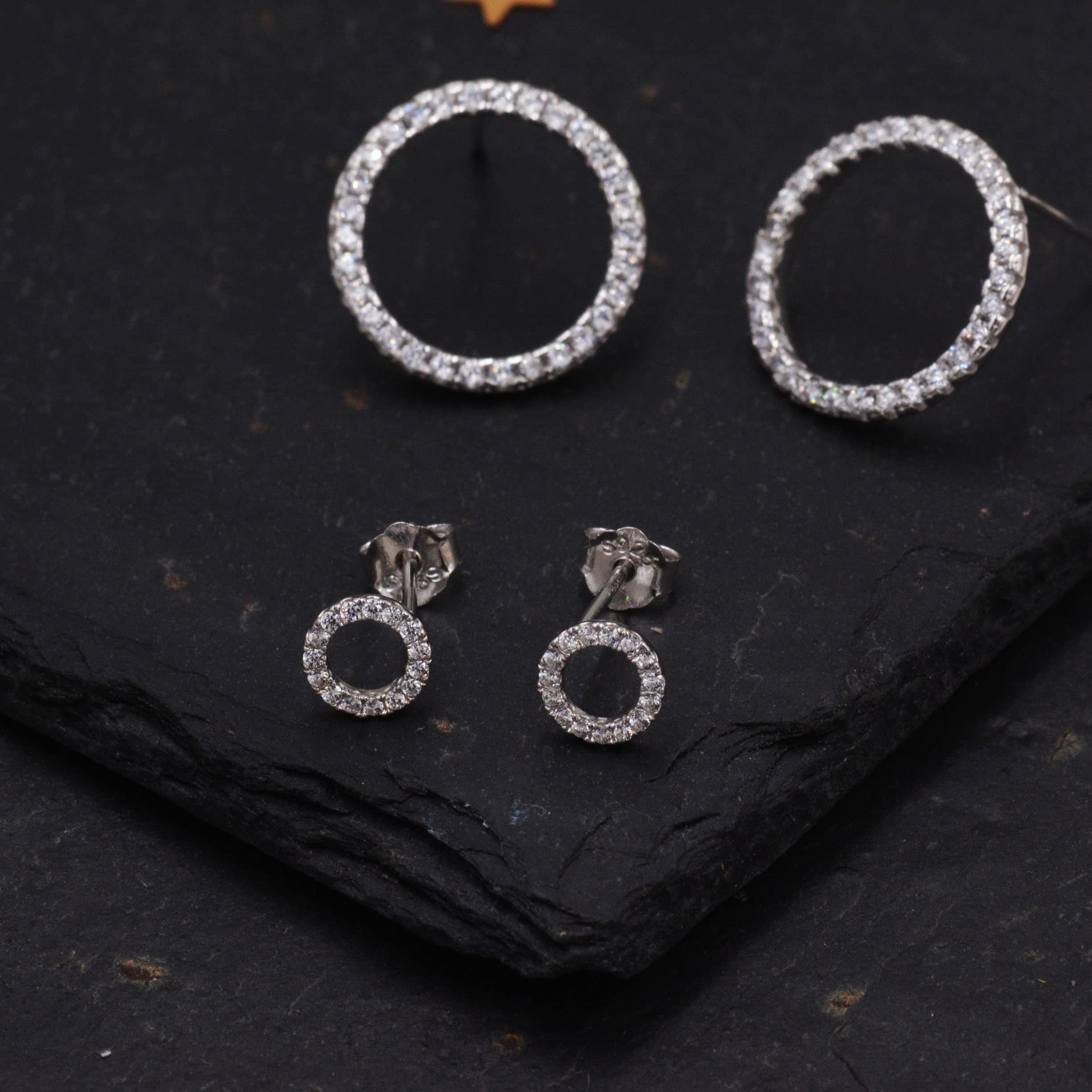 Sterling Silver Open Circle Stud Earrings with CZ Crystals, Symbol for Eternity Infinity and Possibility, Modern Contemporary Design - Image 5