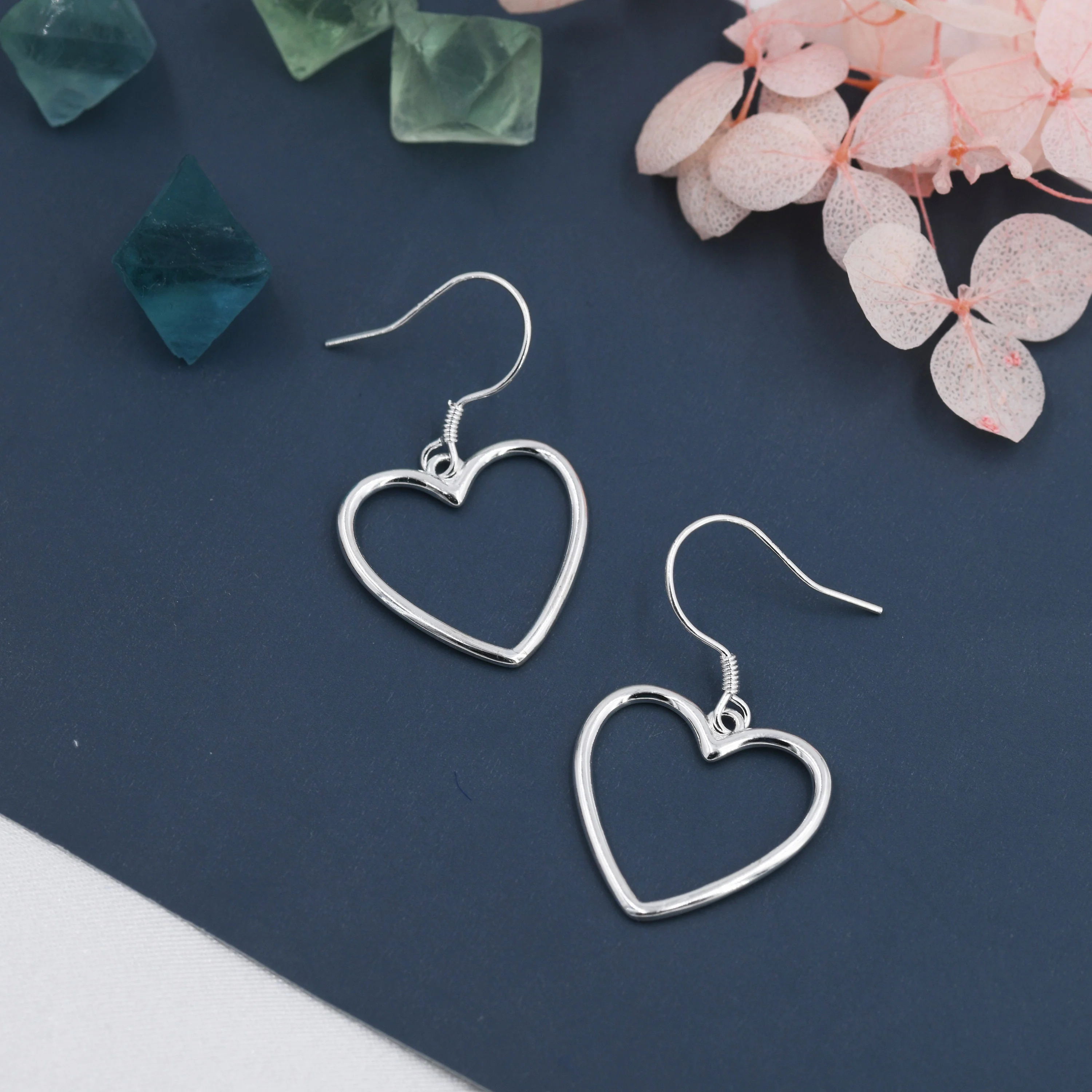 Sterling Silver Open Heart Drop Hook Earrings, Heart Drop Earrings, Delicate Large Heart Earrings - Image 3