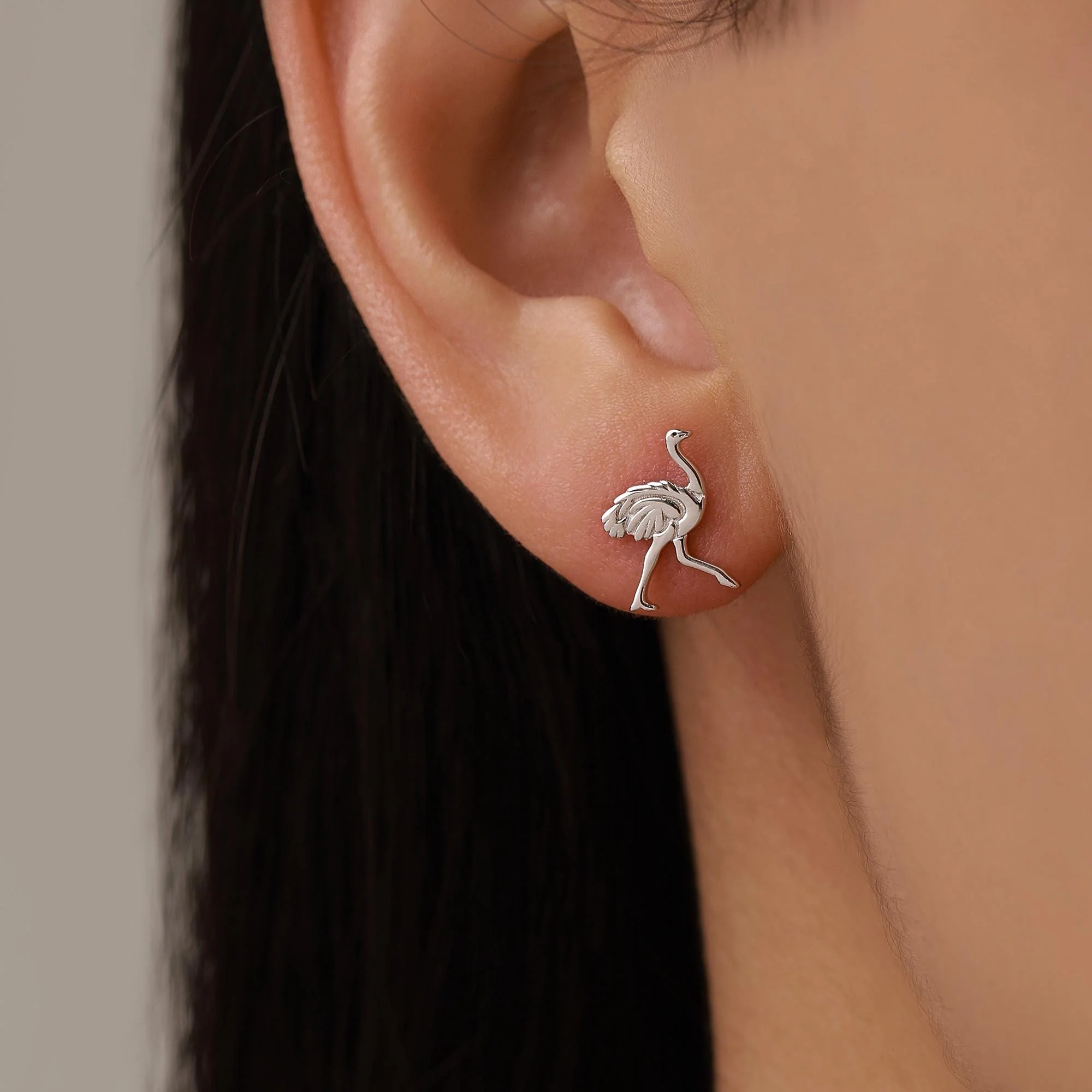 Sterling Silver Ostrich Stud Earrings - Image 7