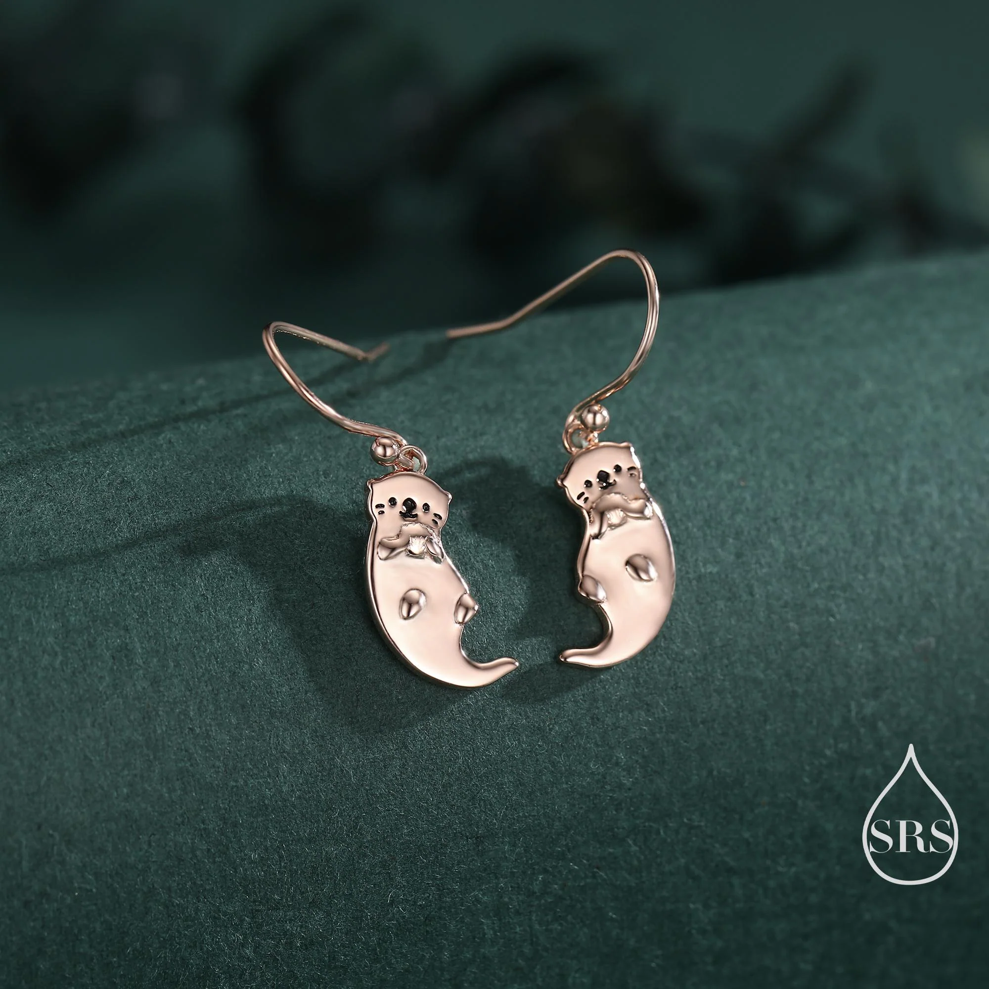 Sterling Silver Otter Drop Earrings, Silver or Gold or Rose Gold, Otter Hook Earrings, Dangle Earrings, Nature Inspired Animal Earrings - Image 3