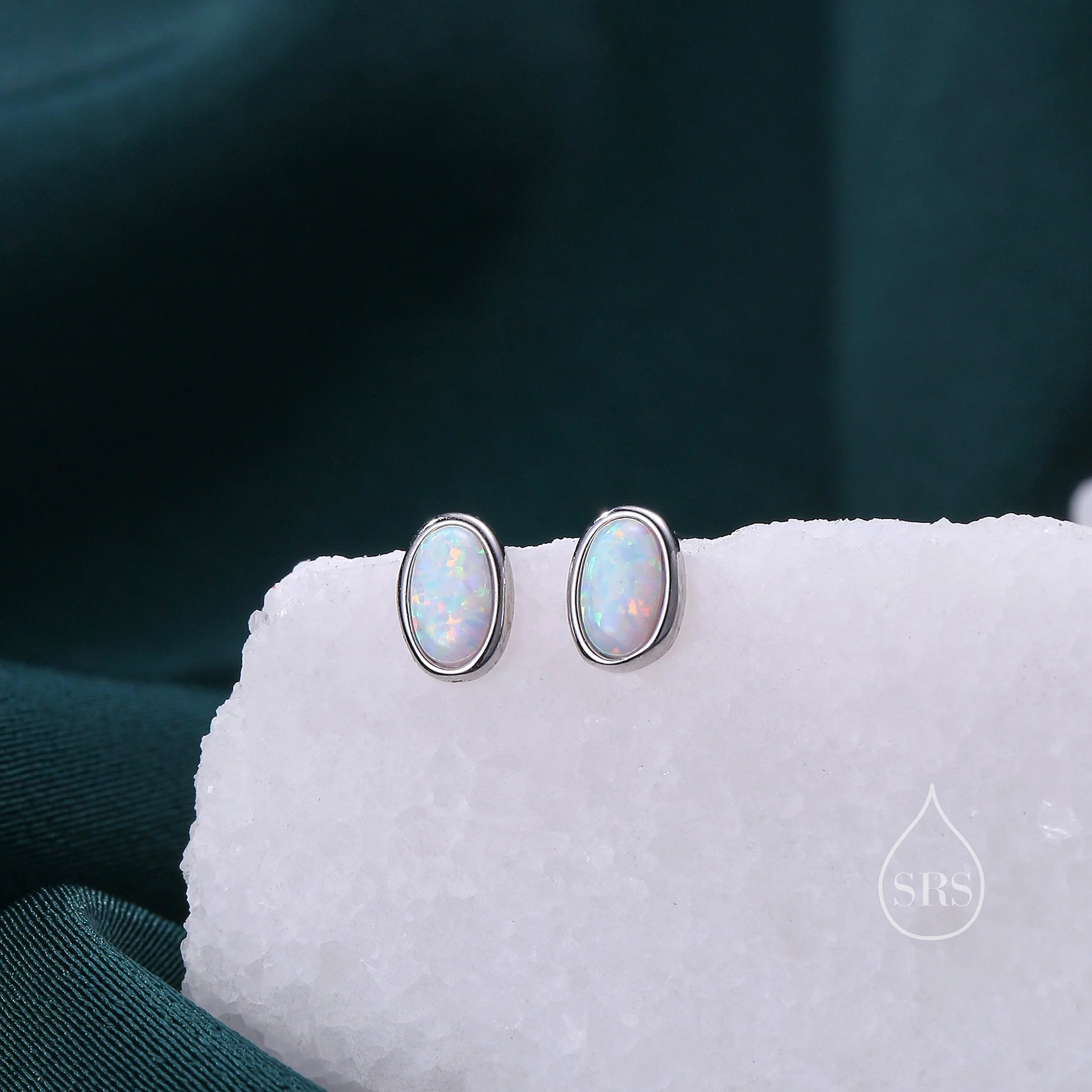 Sterling Silver Oval Opal Stud Earrings, Silver or Gold, White Opal or Green Opal, Opal Earrings, Minimalist Opal Earrings - Image 3