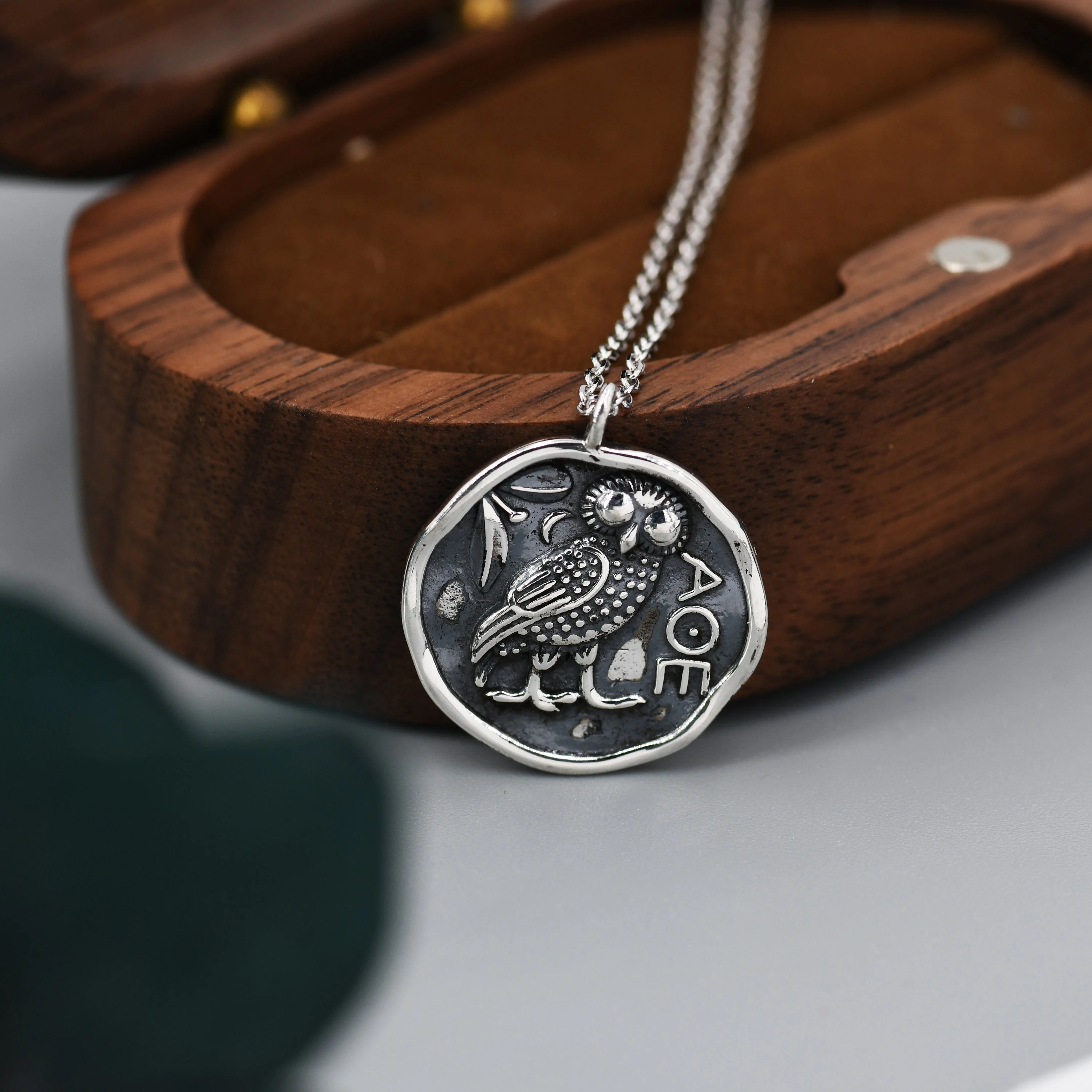 Sterling Silver Oxidised Greek Coin Pendant Necklace - Owl Coin Necklace, Owl of Athena Coin Necklace in Silver, Ancient Greek Coin Inspired,Bird necklace - Image 2