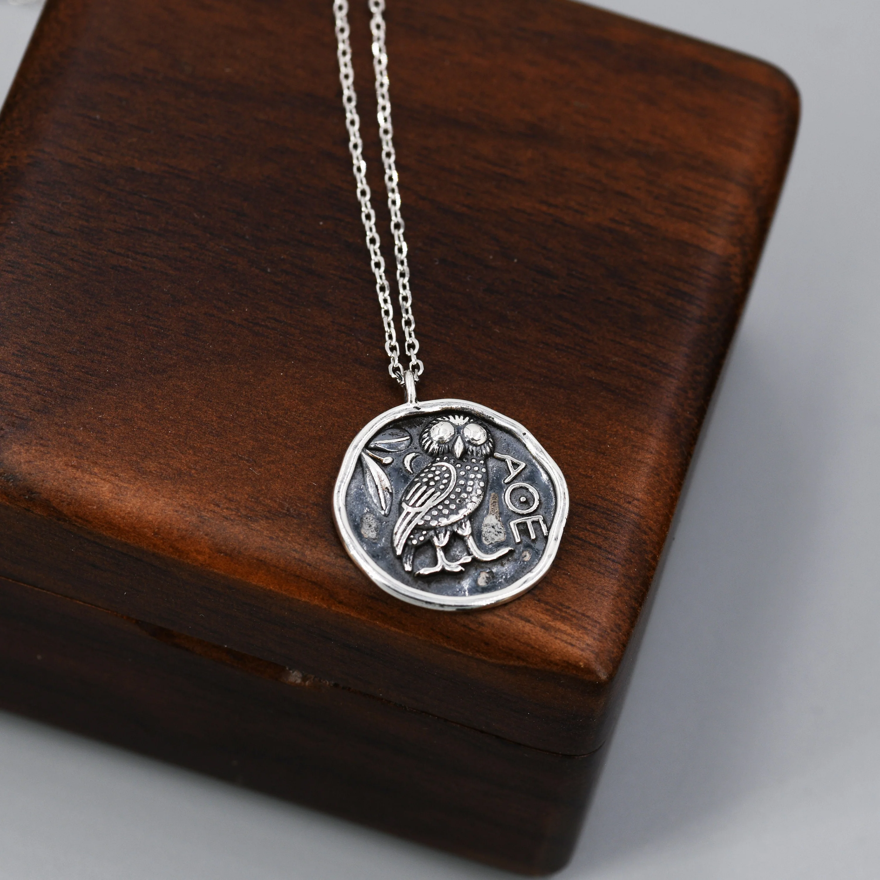 Sterling Silver Oxidised Greek Coin Pendant Necklace - Owl Coin Necklace, Owl of Athena Coin Necklace in Silver, Ancient Greek Coin Inspired,Bird necklace - Image 4