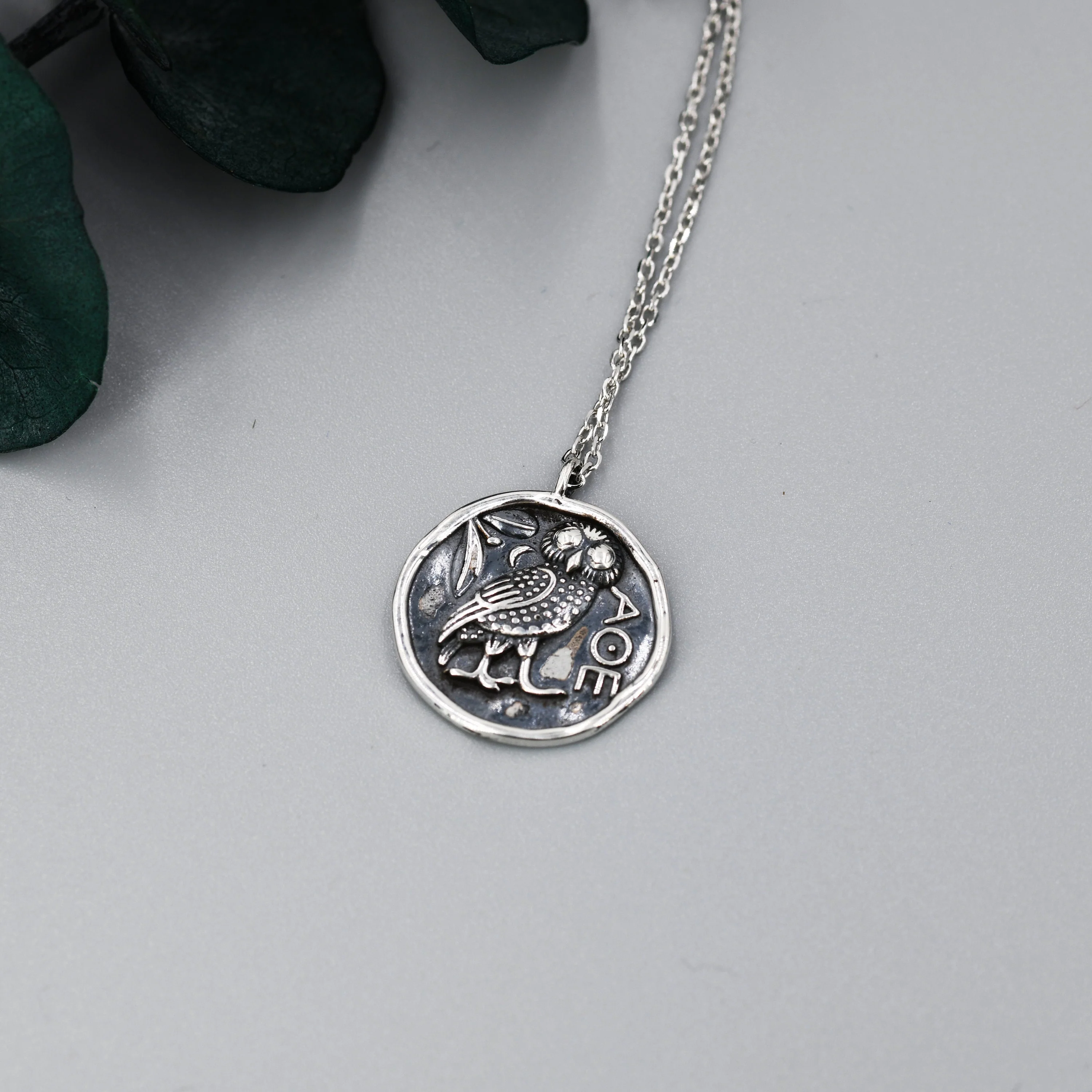 Sterling Silver Oxidised Greek Coin Pendant Necklace - Owl Coin Necklace, Owl of Athena Coin Necklace in Silver, Ancient Greek Coin Inspired,Bird necklace - Image 5