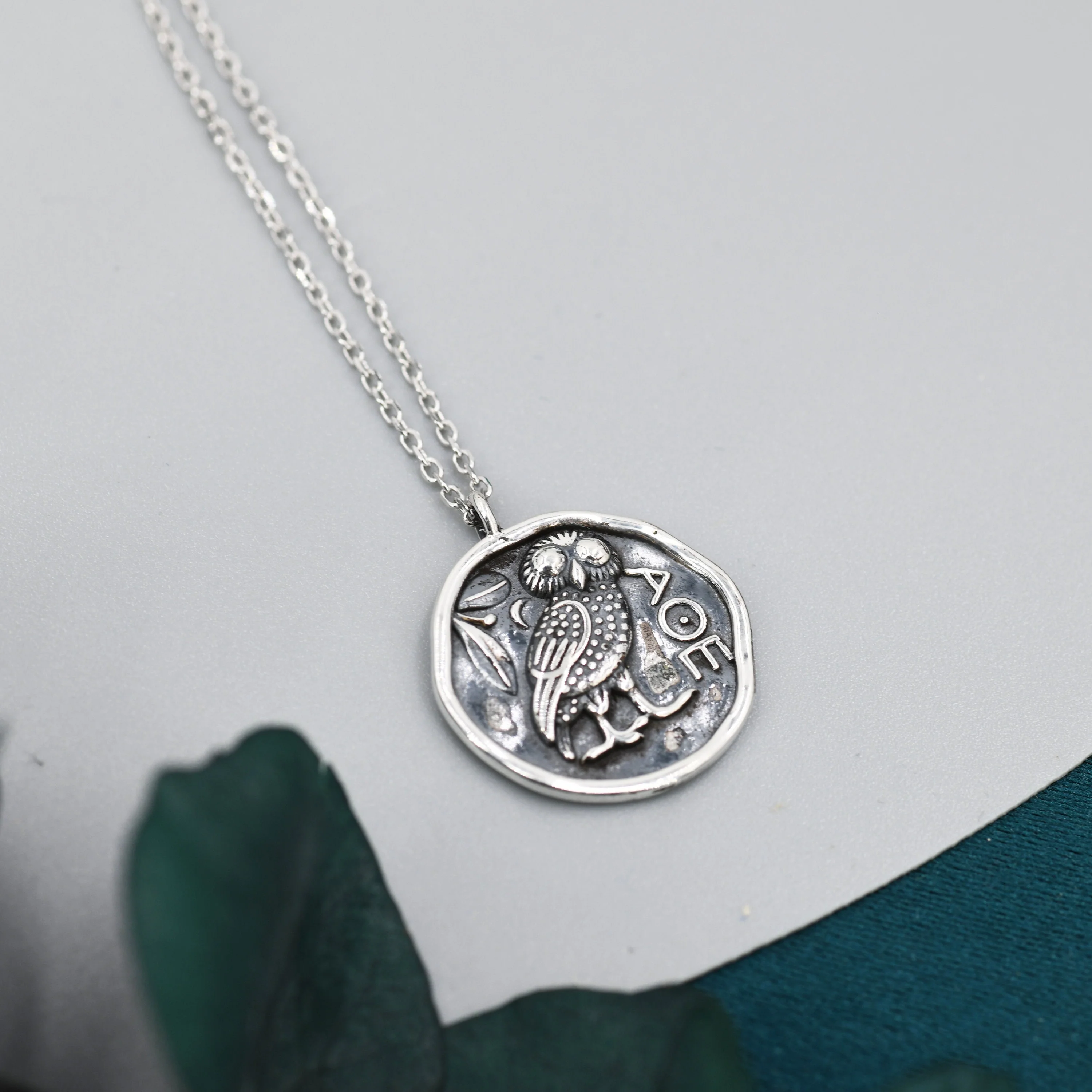 Sterling Silver Oxidised Greek Coin Pendant Necklace - Owl Coin Necklace, Owl of Athena Coin Necklace in Silver, Ancient Greek Coin Inspired,Bird necklace - Image 6