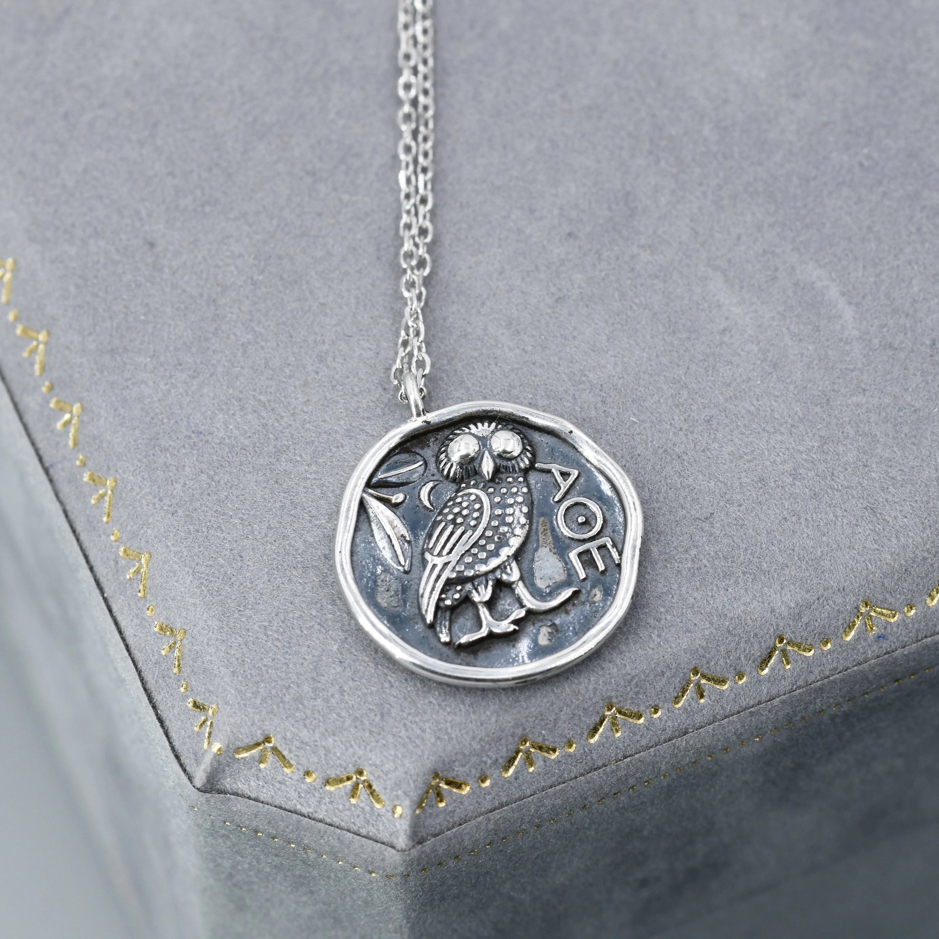 Sterling Silver Oxidised Greek Coin Pendant Necklace - Owl Coin Necklace, Owl of Athena Coin Necklace in Silver, Ancient Greek Coin Inspired,Bird necklace - Image 7