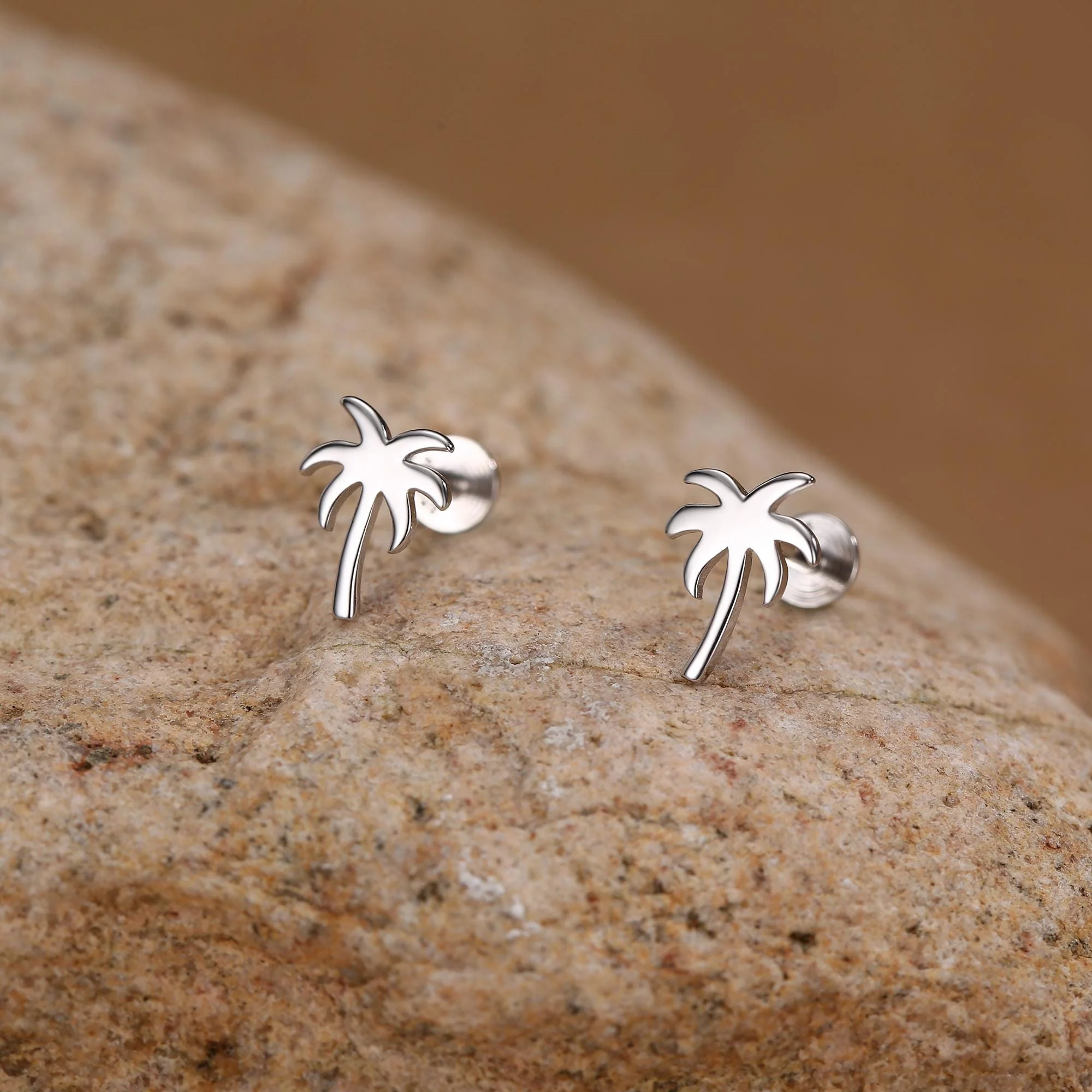 Sterling Silver Palm Tree 16G Flat Back Earrings
